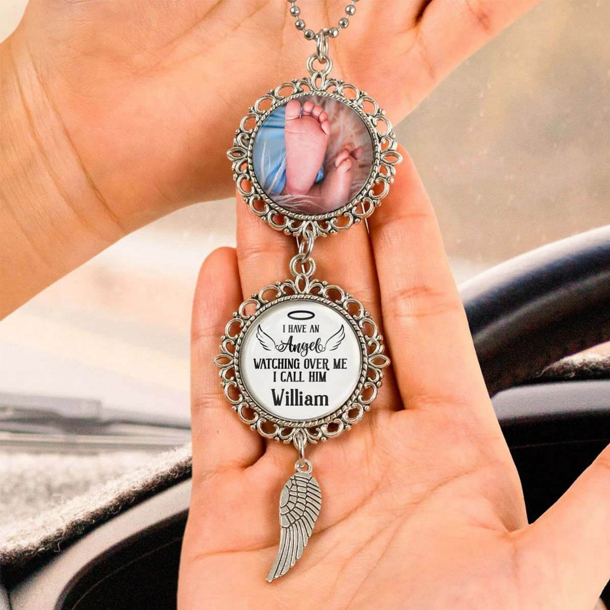 I Have An Angel Watching Over Me - Personalized Baby Photo Car Ornament - Image 5