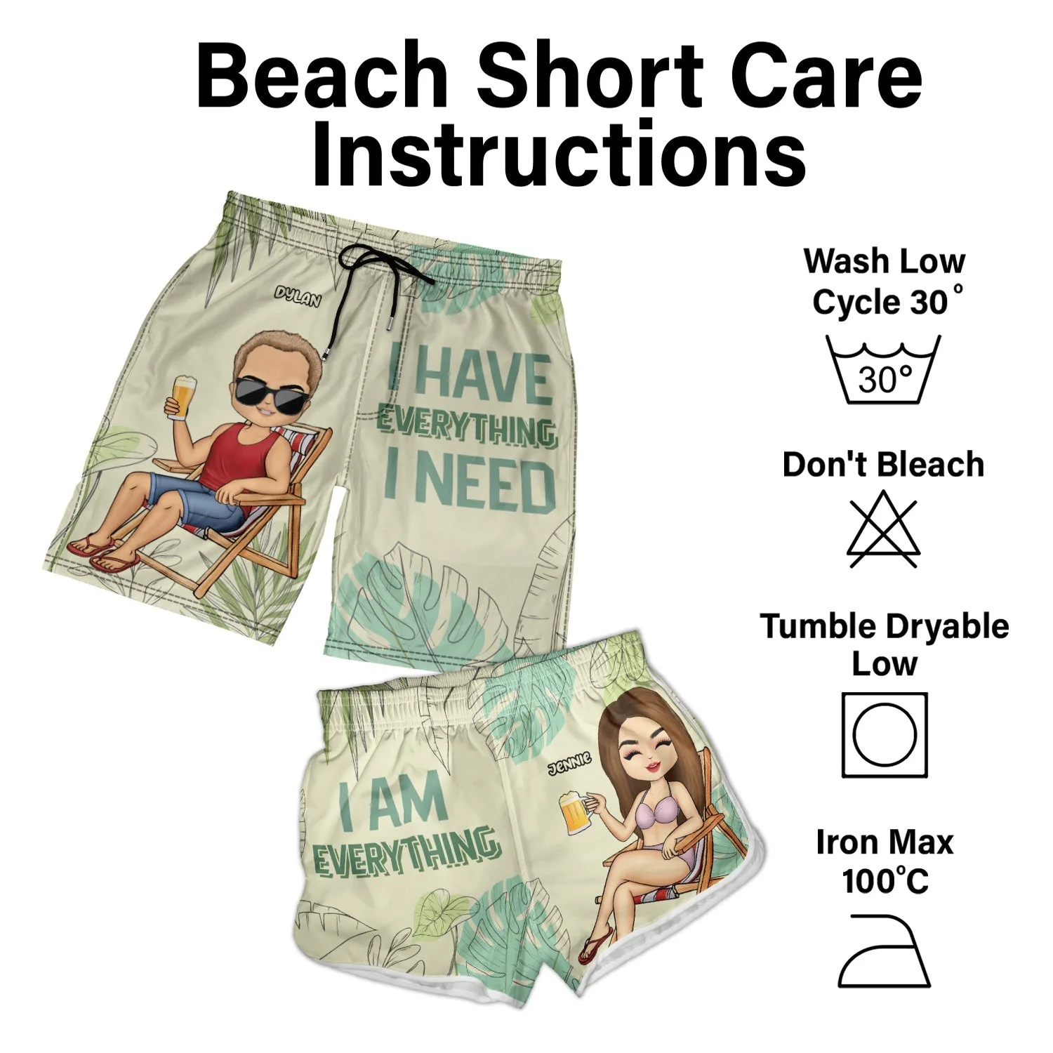 I Have Everything I Need - Gift For Couples, Husband, Wife, Boyfriend, Girlfriend - Personalized Couple Beach Shorts - Image 3