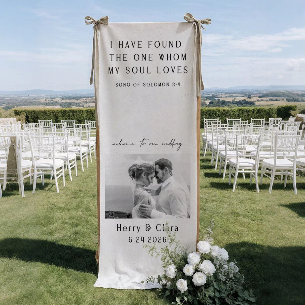 I Have Found The One Whom My Soul Loves - Personalized Wedding Welcome Sign, Custom Wedding Banner - Image 3