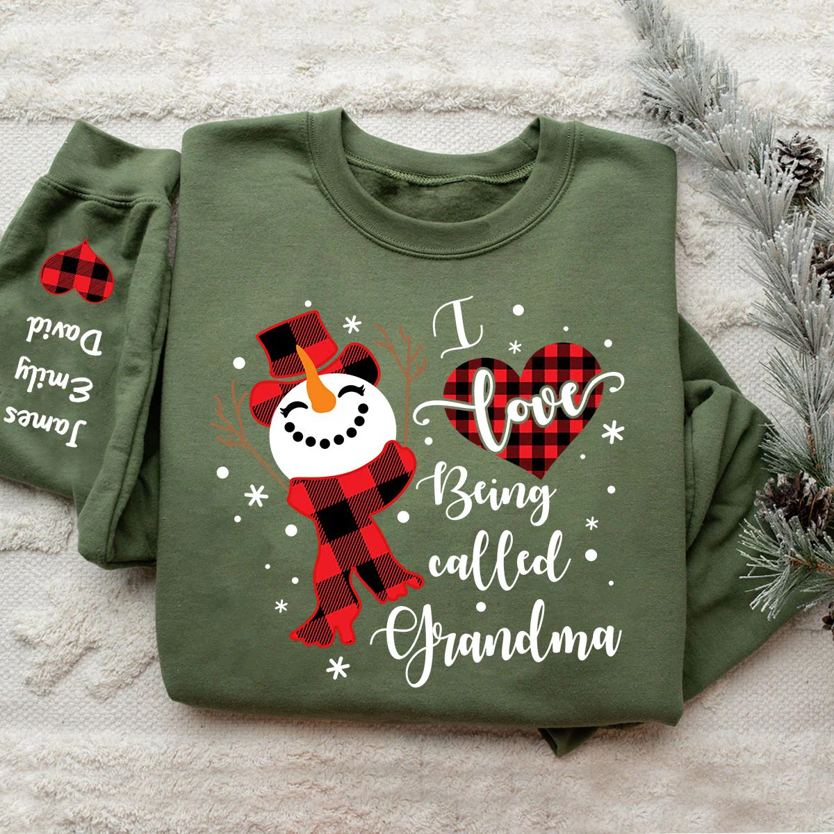 I Love Being Called Grandma Snowman Christmas And Kids Personalized Sweatshirt - Image 2