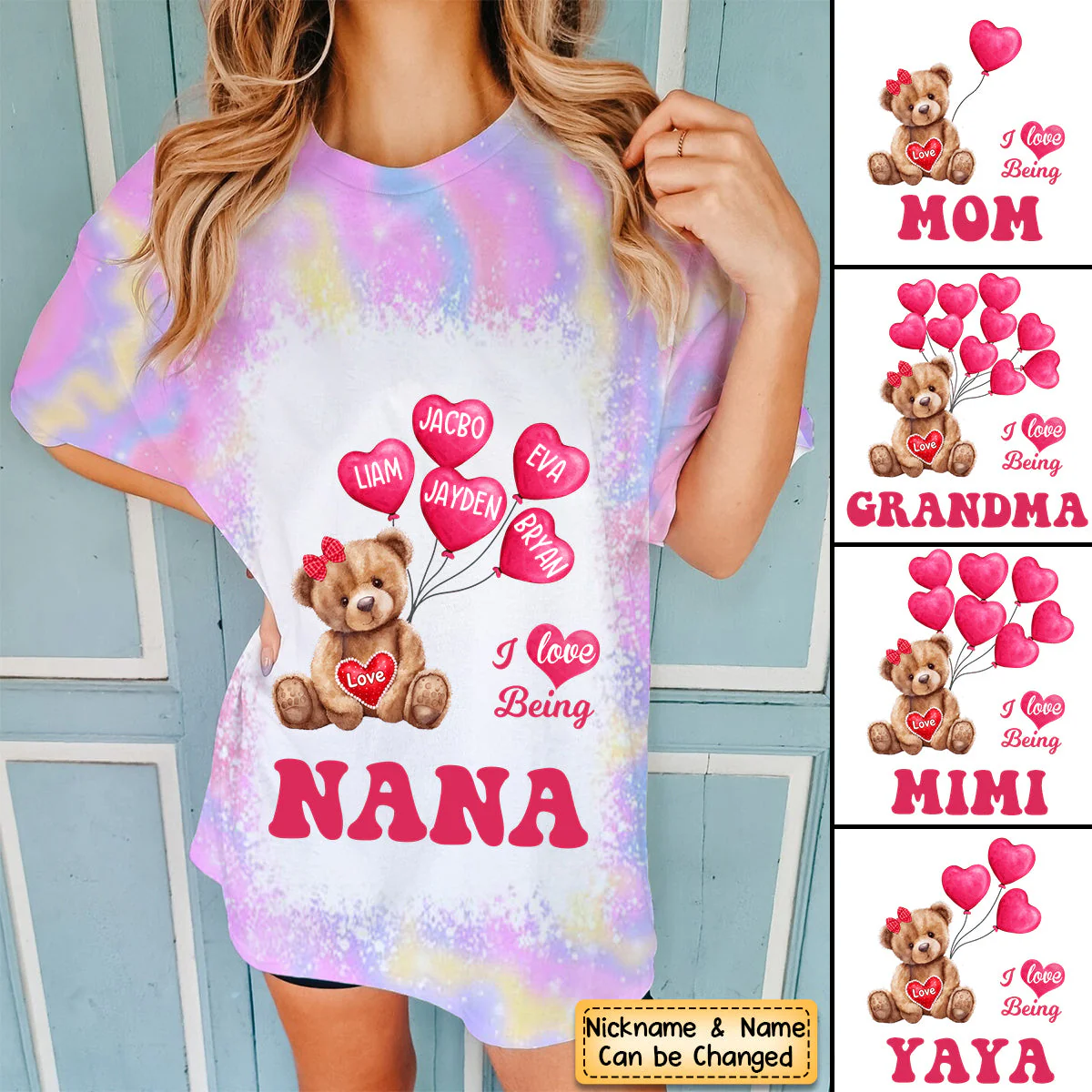 I Love Being Grandma Bear With Balloon Kids Personalized 3D T-shirt - Image 2