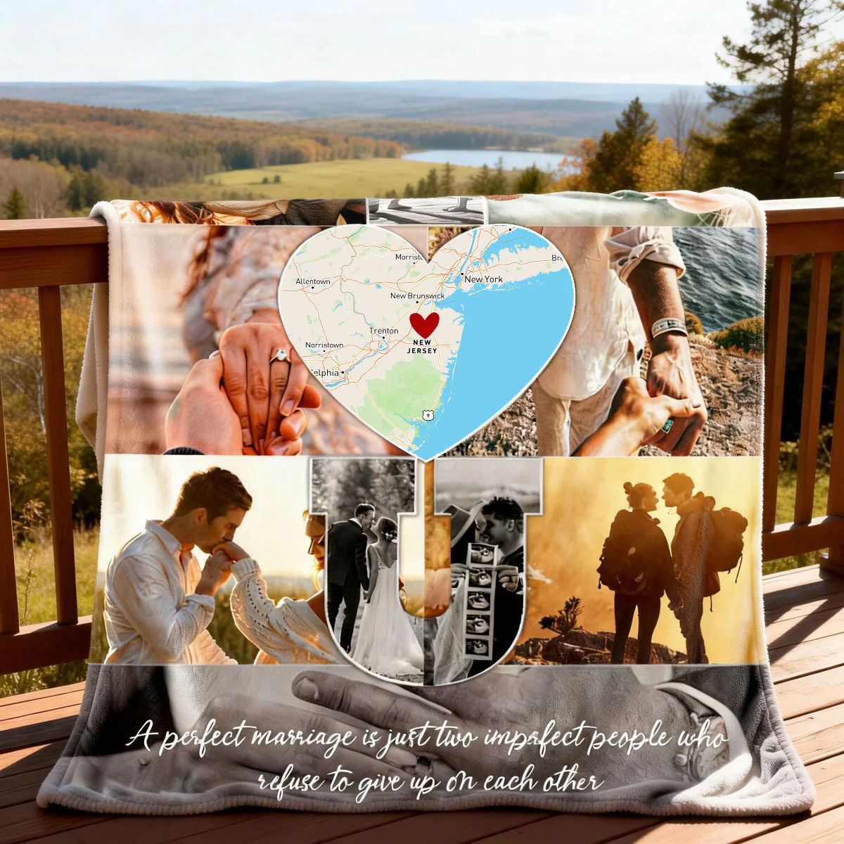 I Love You - Custom Map Photo Collage Blanket Personalized Couple Anniversary Wedding Gift - Image 2