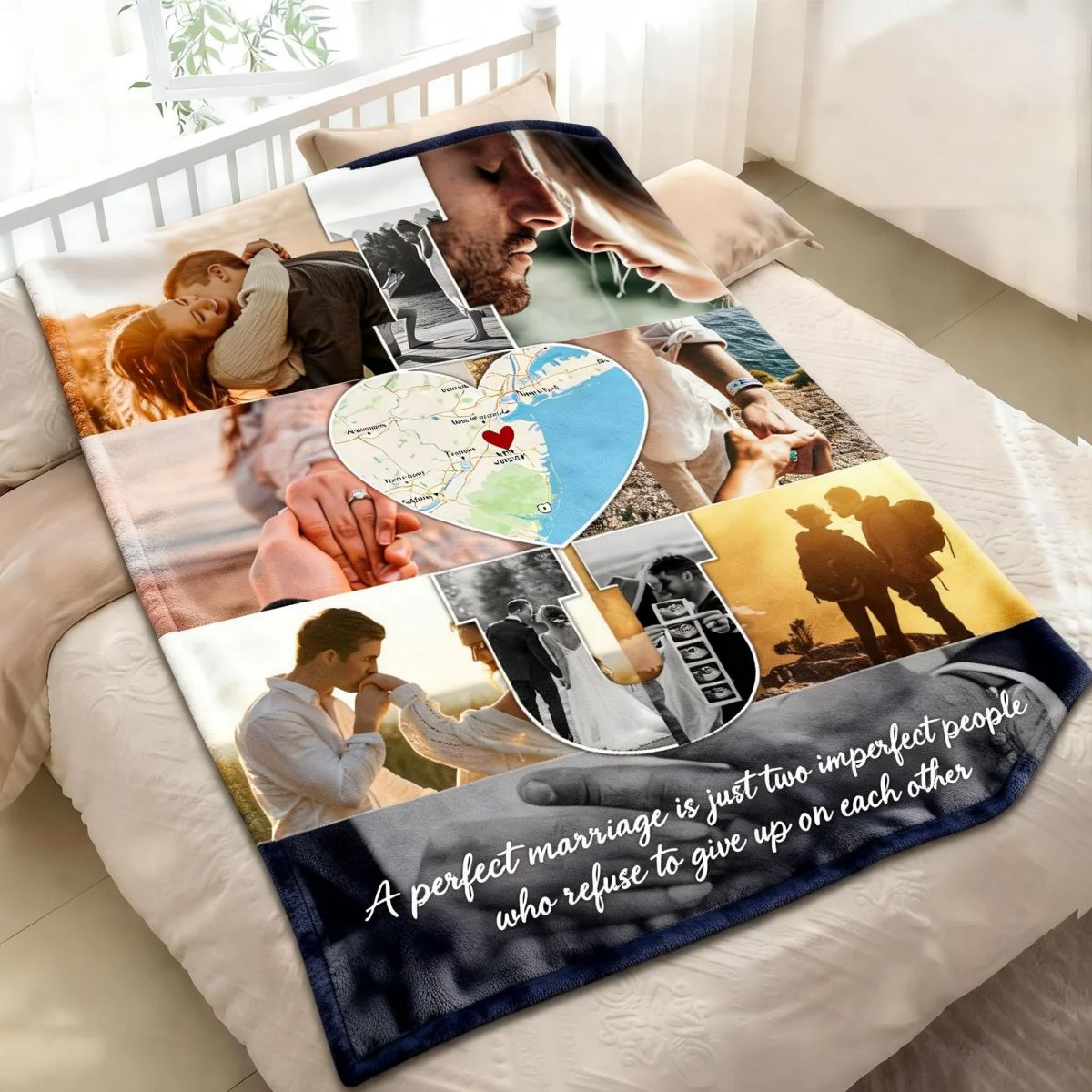 I Love You - Custom Map Photo Collage Blanket Personalized Couple Anniversary Wedding Gift - Image 3