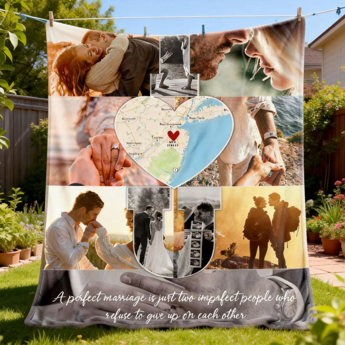 I Love You - Custom Map Photo Collage Blanket Personalized Couple Anniversary Wedding Gift - Image 4