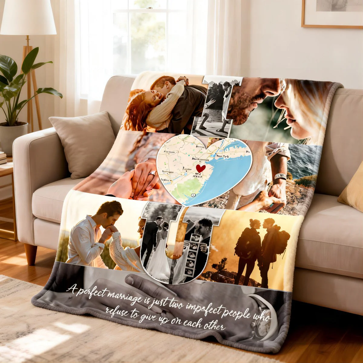 I Love You - Custom Map Photo Collage Blanket Personalized Couple Anniversary Wedding Gift - Image 5