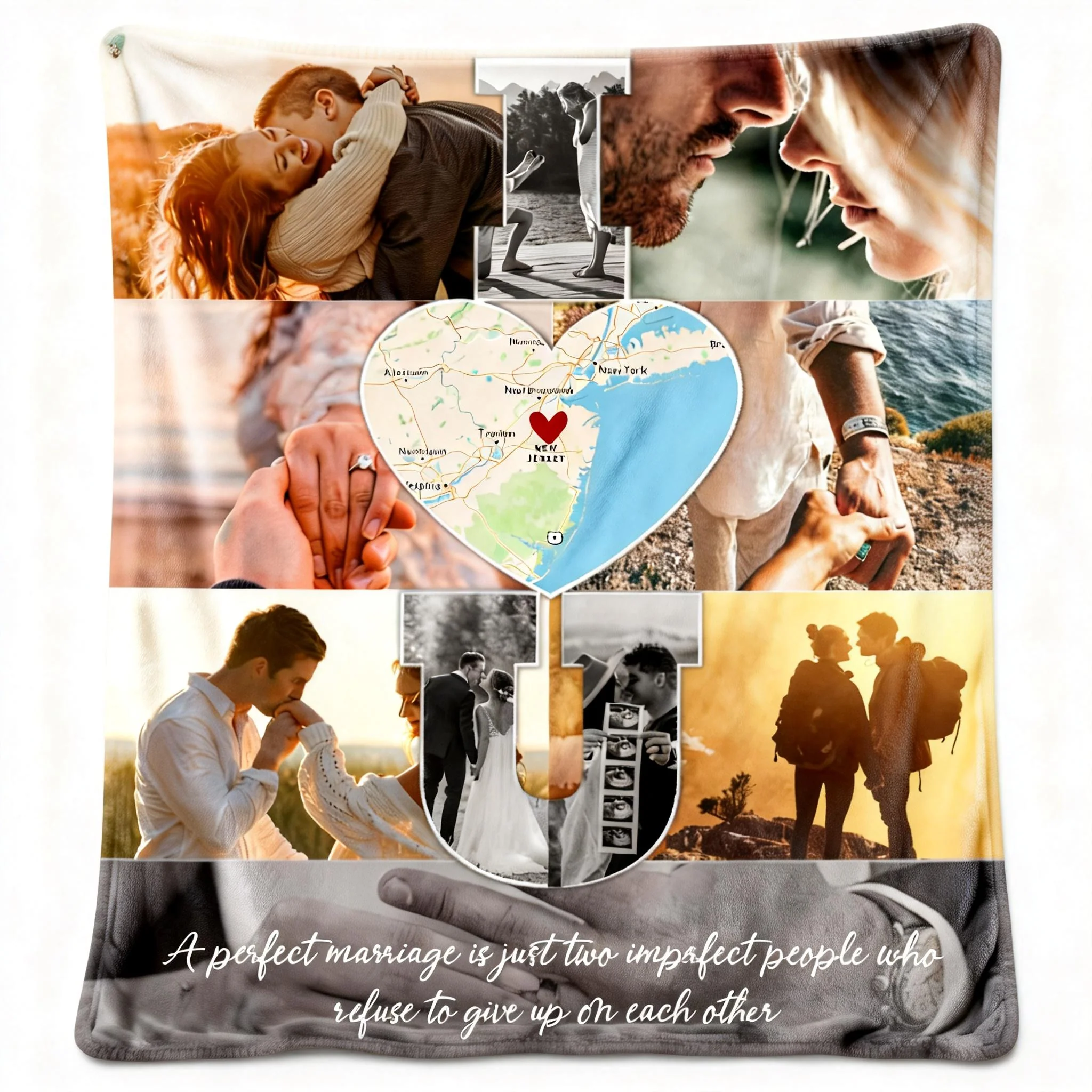 I Love You - Custom Map Photo Collage Blanket Personalized Couple Anniversary Wedding Gift - Image 6
