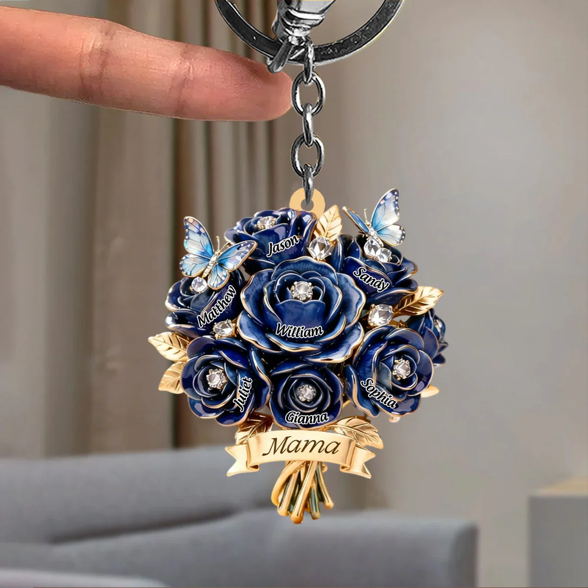 I Love You Mom - Personalized Mother Grandma Bouquet Shaped Keychain - Image 6