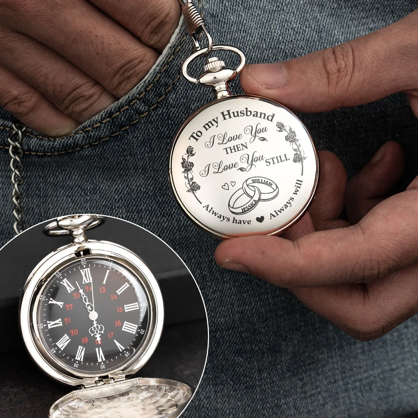 I Love You Then I Love You Still - Personalized Pocket Watch - Image 3