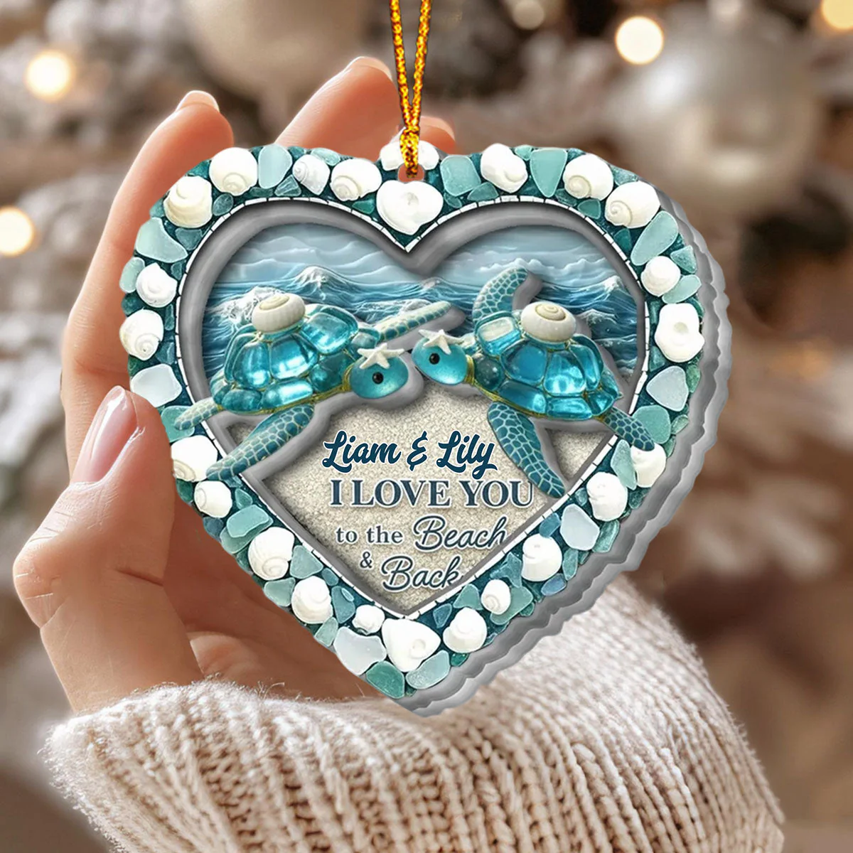 I Love You To The Beach & Back - Turtle Sea Glass Personalized 2-Layer Acrylic Ornament - Image 2