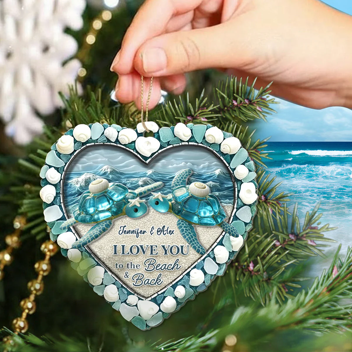 I Love You To The Beach & Back - Turtle Sea Glass Personalized 2-Layer Acrylic Ornament - Image 3