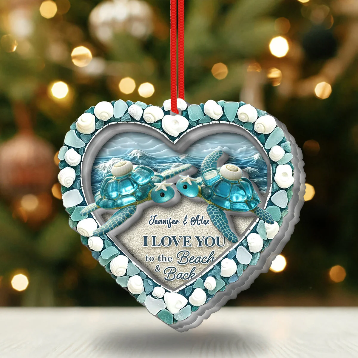 I Love You To The Beach & Back - Turtle Sea Glass Personalized 2-Layer Acrylic Ornament - Image 4