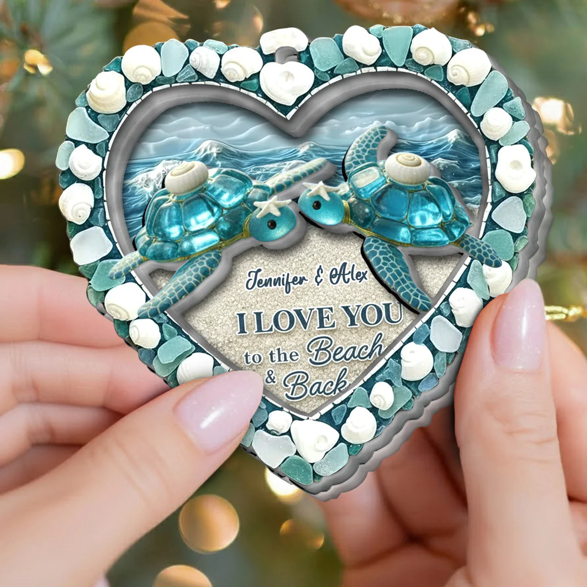 I Love You To The Beach & Back - Turtle Sea Glass Personalized 2-Layer Acrylic Ornament - Image 5