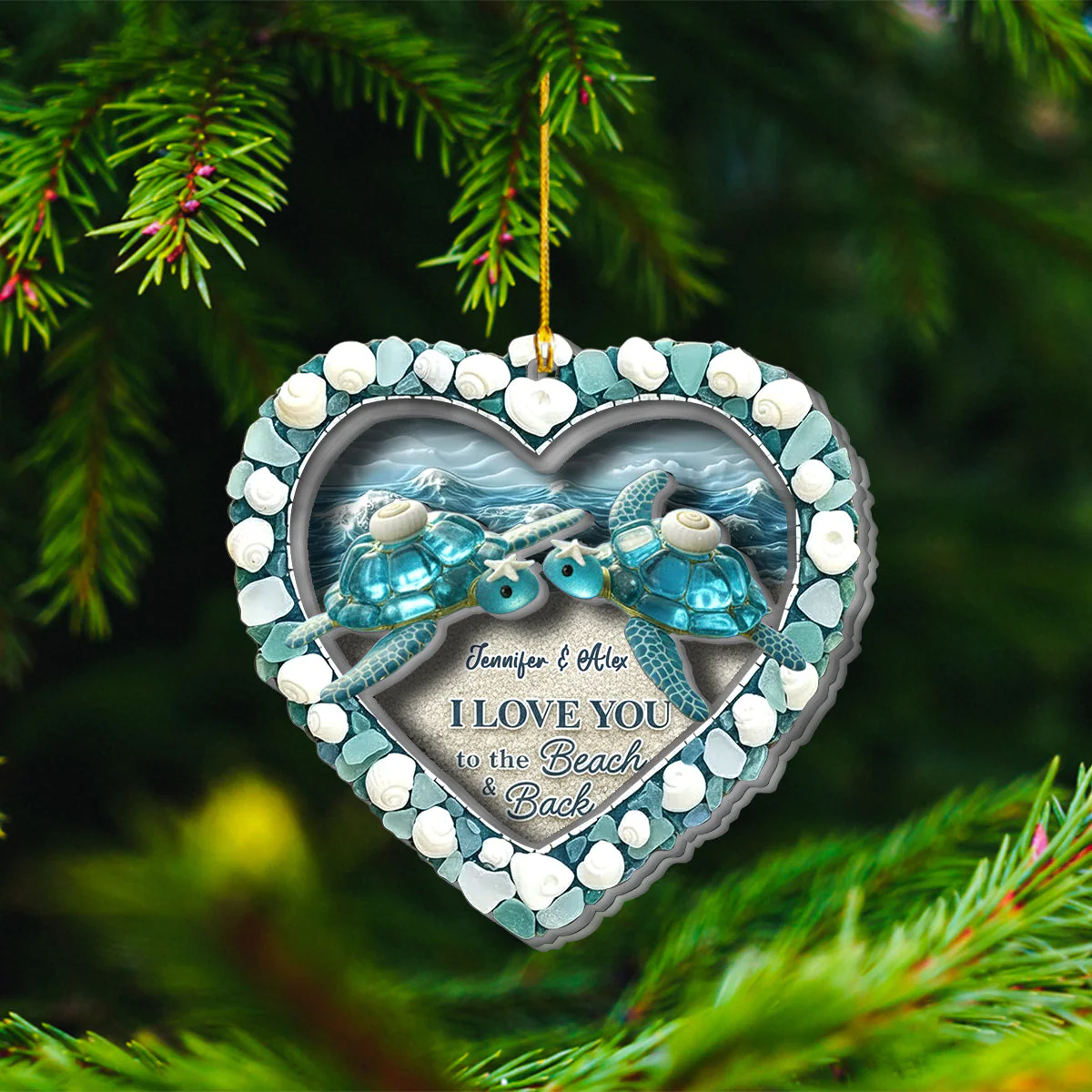 I Love You To The Beach & Back - Turtle Sea Glass Personalized 2-Layer Acrylic Ornament - Image 6