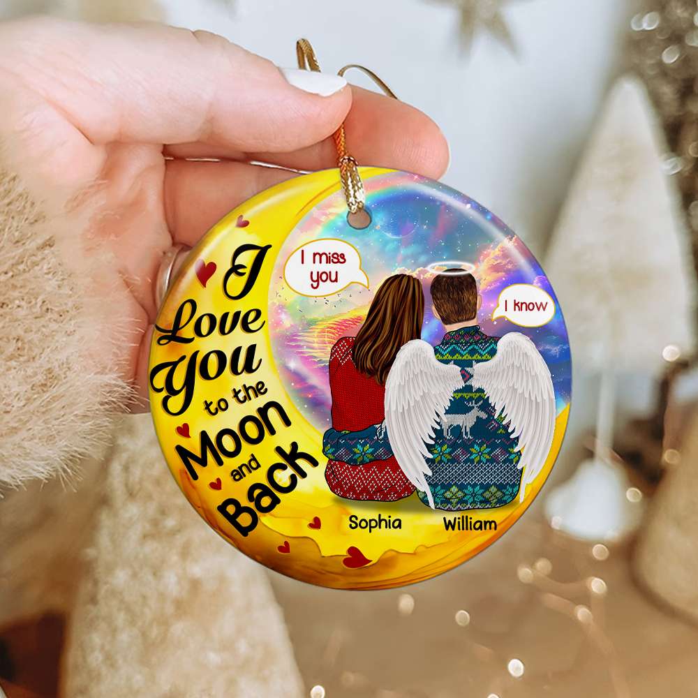 I Love You to the Moon and Back Couple Personalized Christmas Ceramic Ornament - Image 3