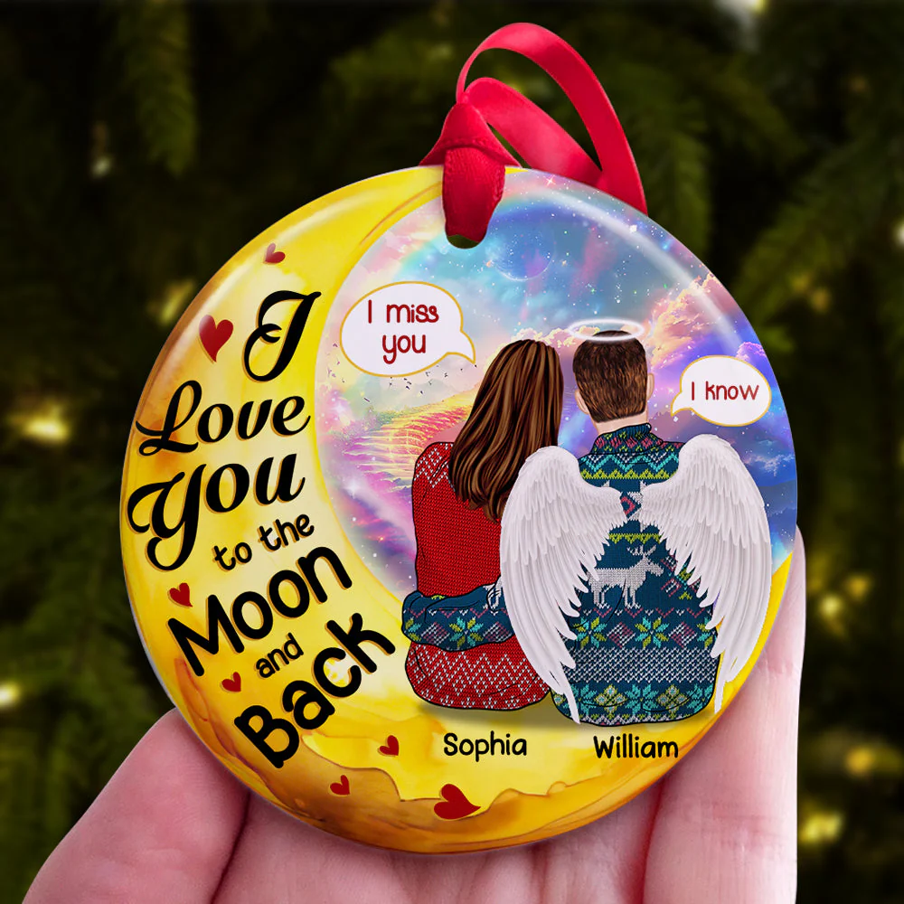 I Love You to the Moon and Back Couple Personalized Christmas Ceramic Ornament - Image 4