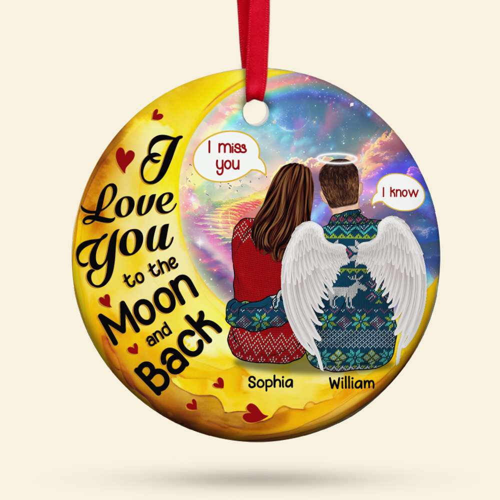 I Love You to the Moon and Back Couple Personalized Christmas Ceramic Ornament - Image 5