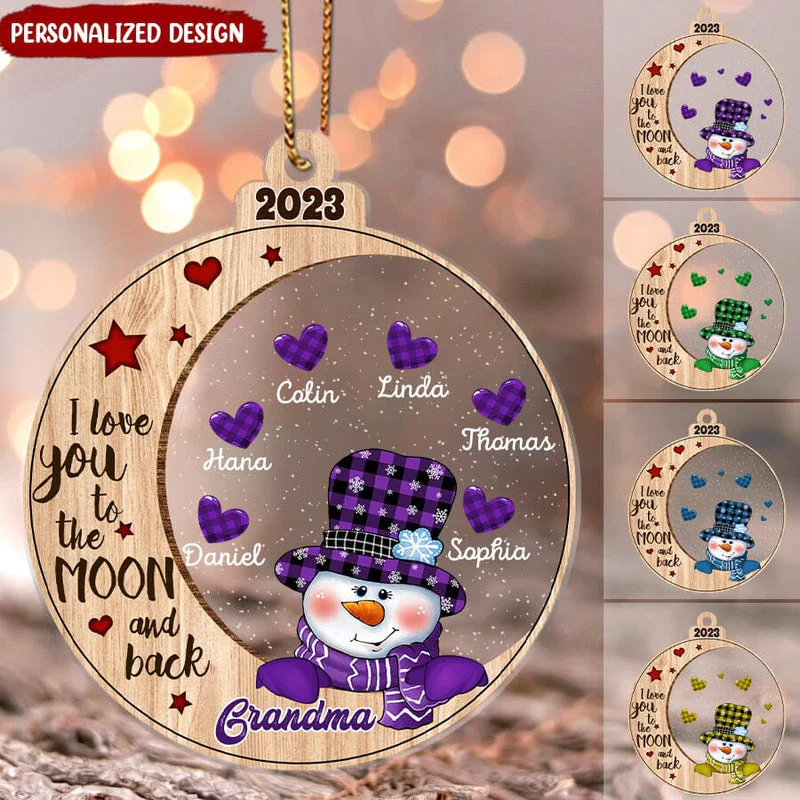 I Love You To The Moon And Back Grandma Snowman - Personalized Acrylic Christmas Ornament - Image 2