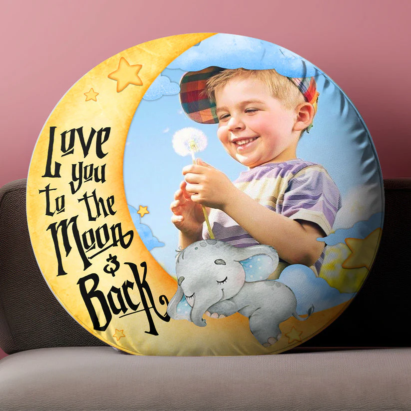 I Love You To The Moon And Back Kid - Personalized Photo Round Pillow - Image 3