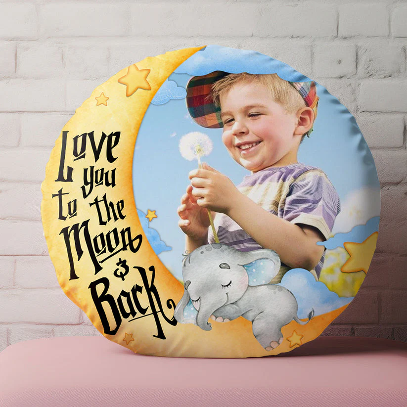 I Love You To The Moon And Back Kid - Personalized Photo Round Pillow - Image 4