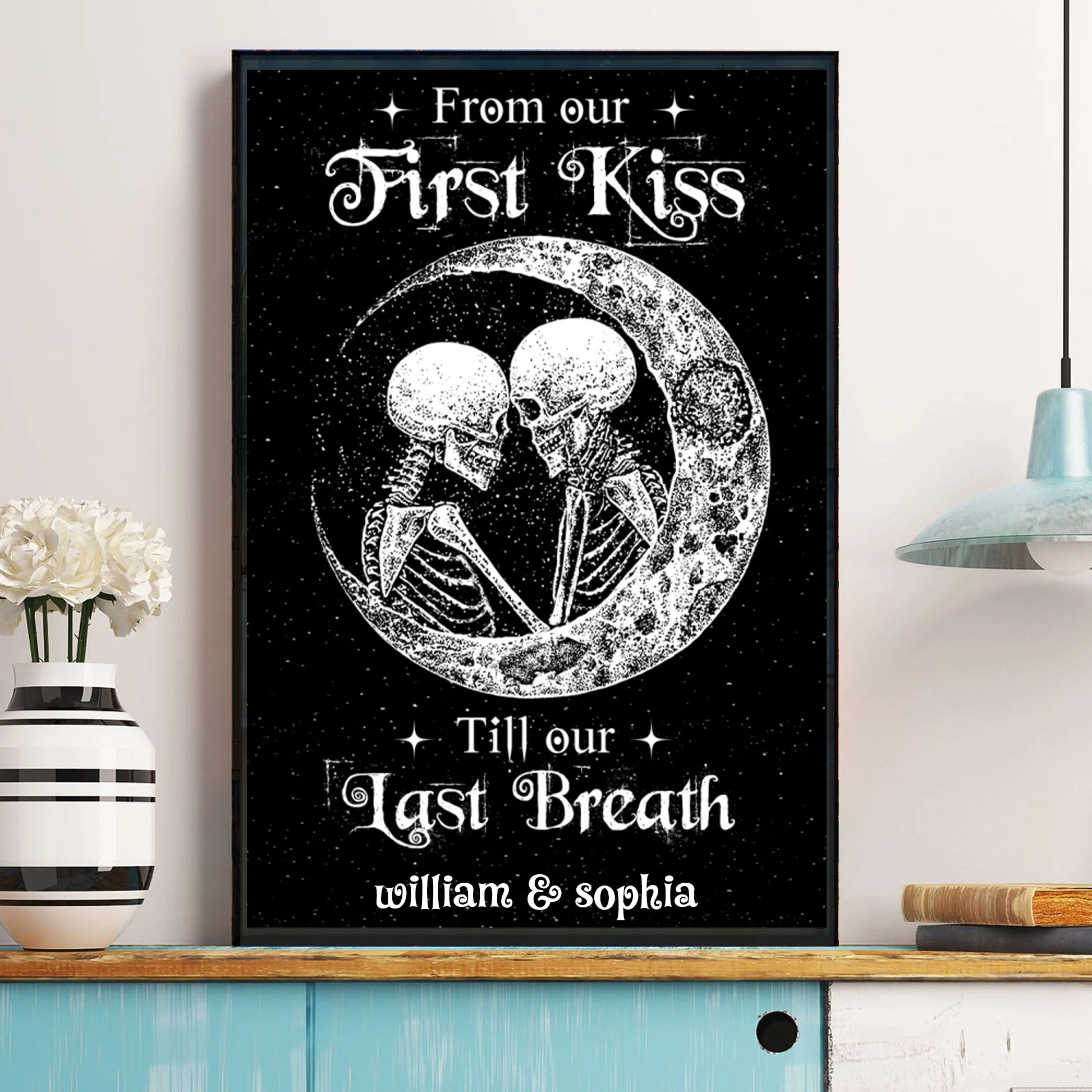 I Love You to the Moon and Back- Personalized Skull Couple Poster - Image 3