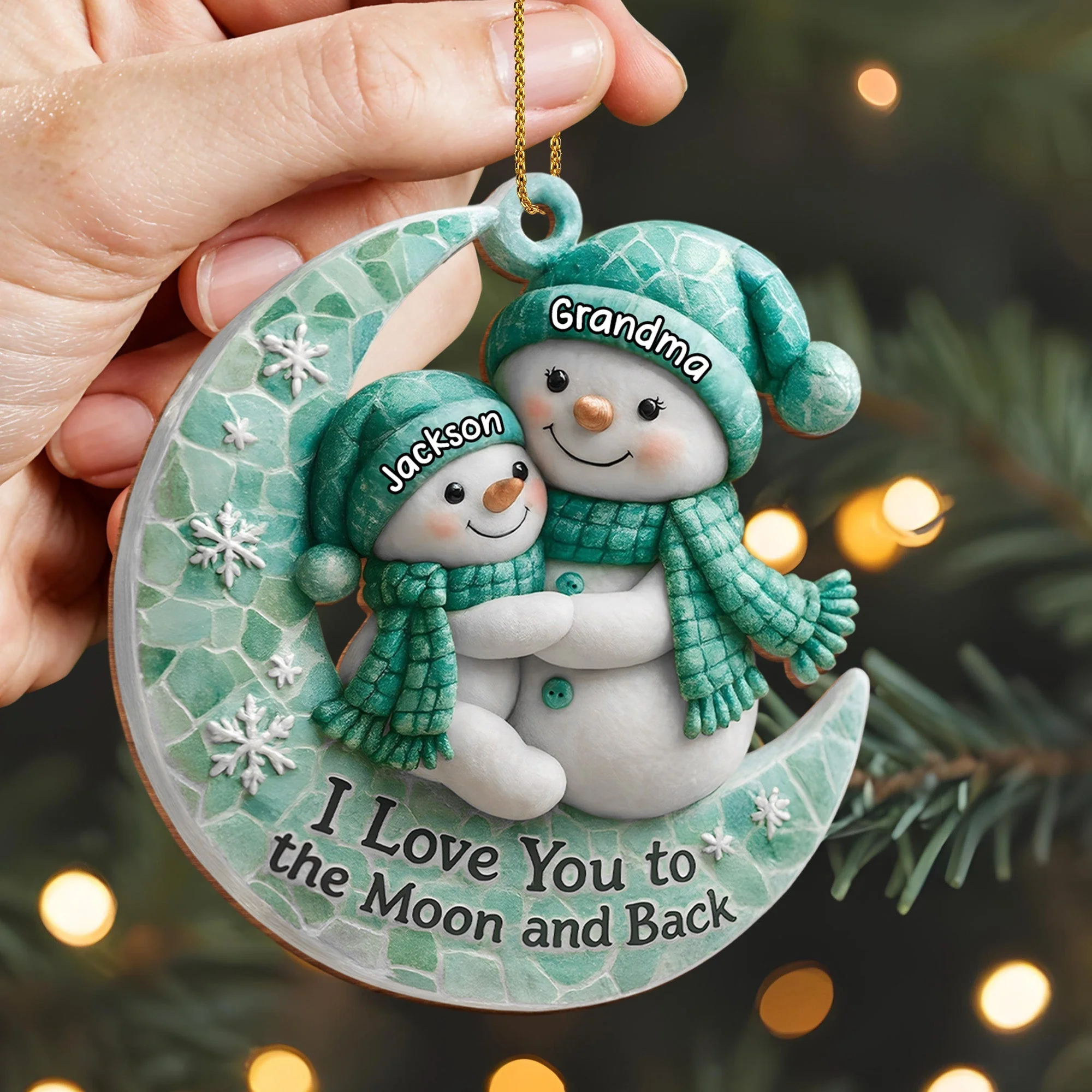 I Love You To The Moon and Back Wooden Ornament - Personalized Gift For Grandparents and Family