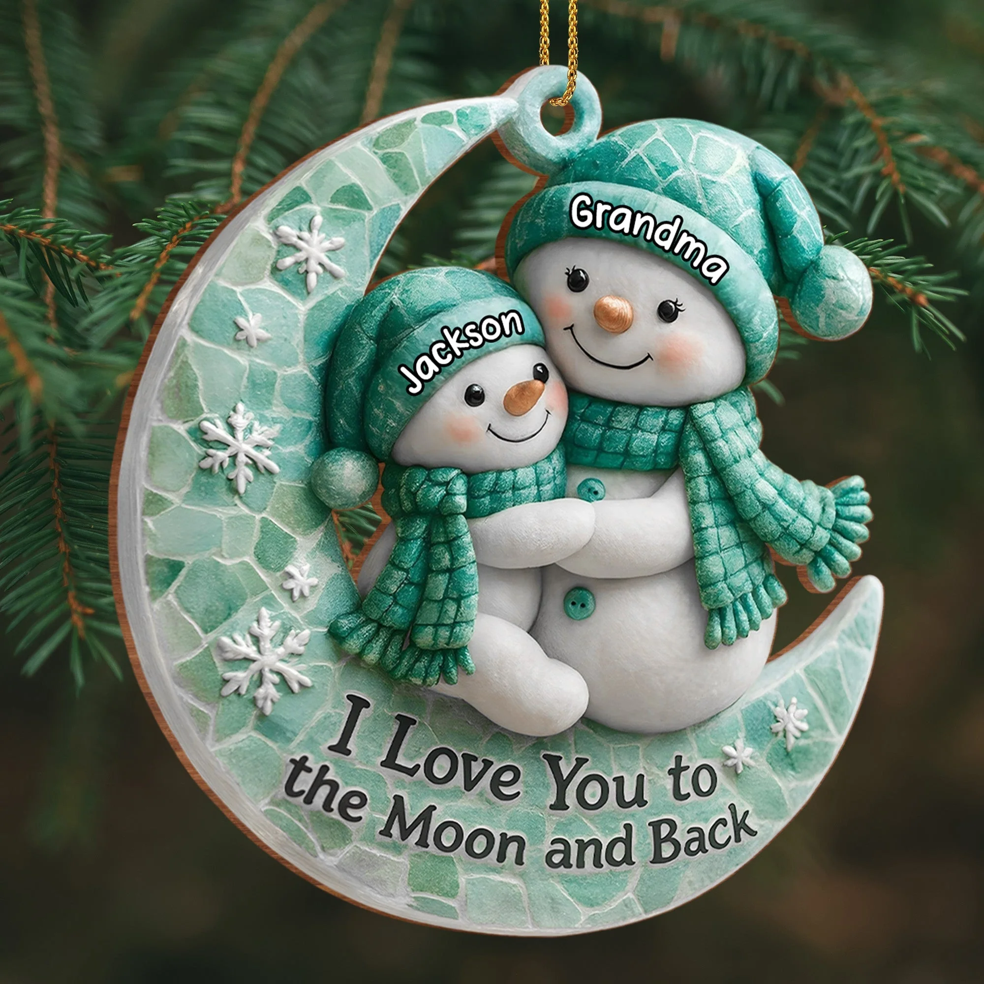 I Love You To The Moon and Back Wooden Ornament - Personalized Gift For Grandparents and Family - Image 2