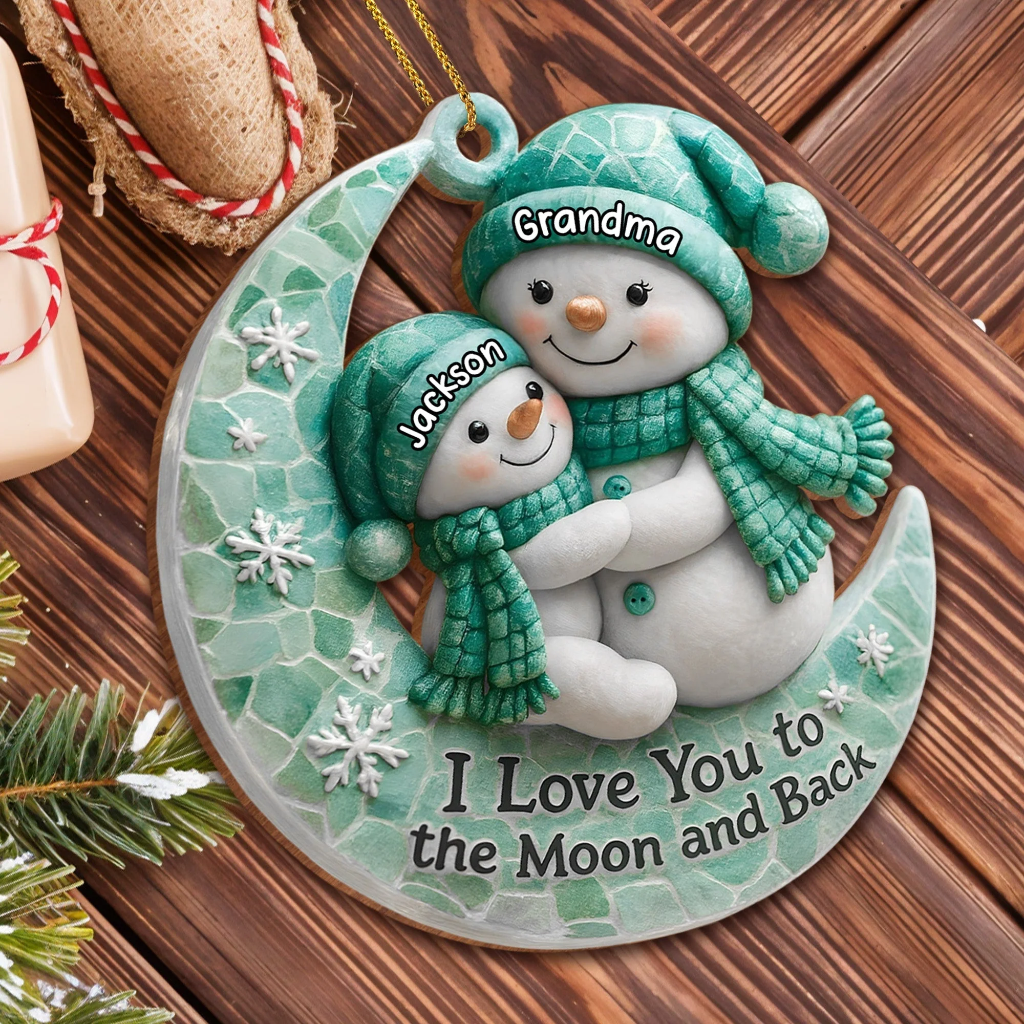 I Love You To The Moon and Back Wooden Ornament - Personalized Gift For Grandparents and Family - Image 3