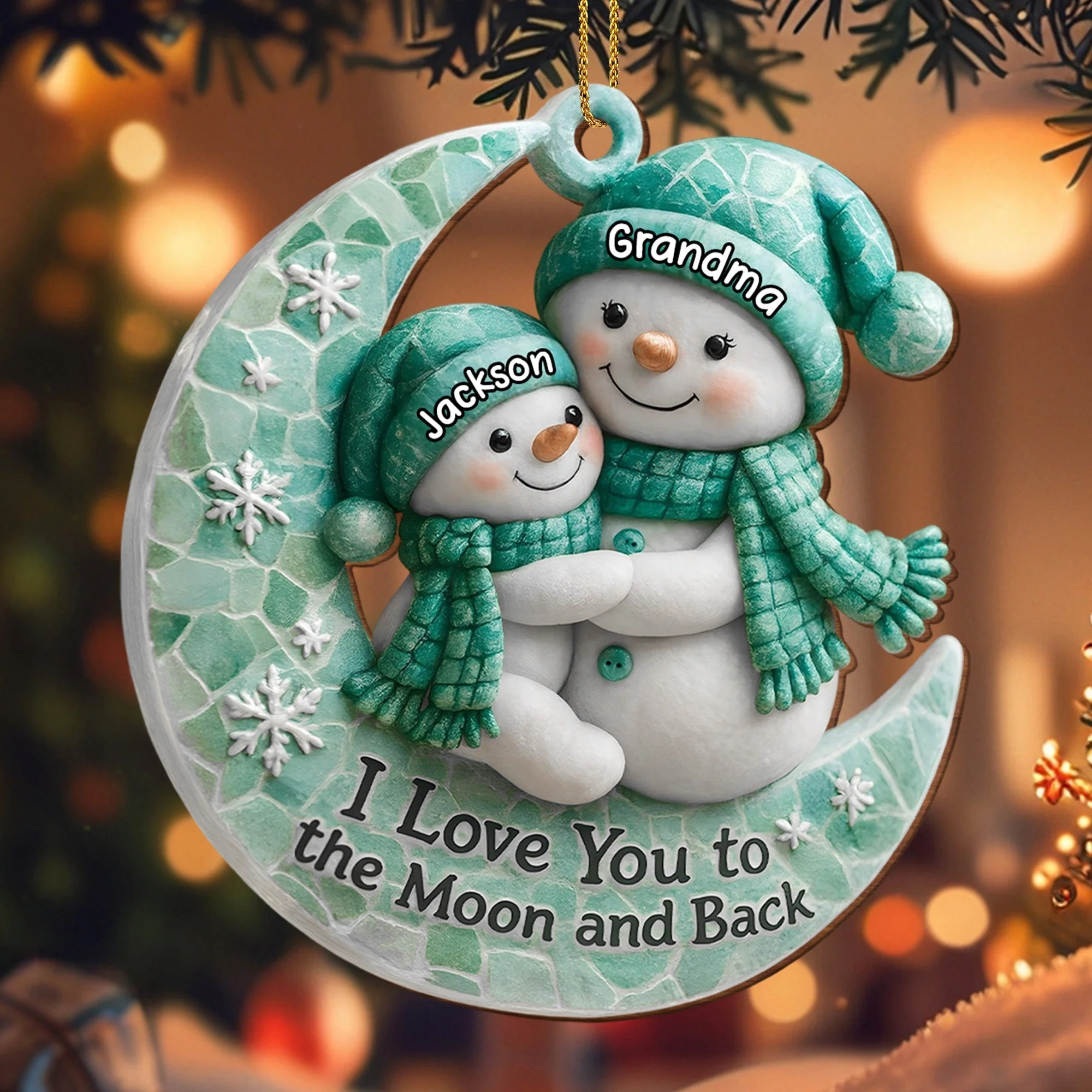 I Love You To The Moon and Back Wooden Ornament - Personalized Gift For Grandparents and Family - Image 4