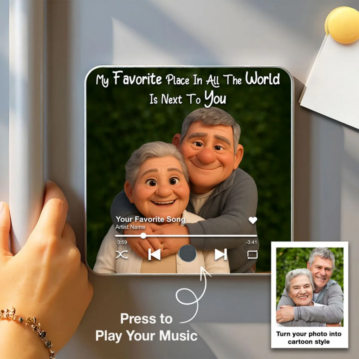 I Want to Grow Old with You Cartoon Couple Personalized Music Fridge Magnet, Heartfelt 2025 Gift, Anniversary Gift For Couple, For Him, For Her, Husband, Wife - Image 2