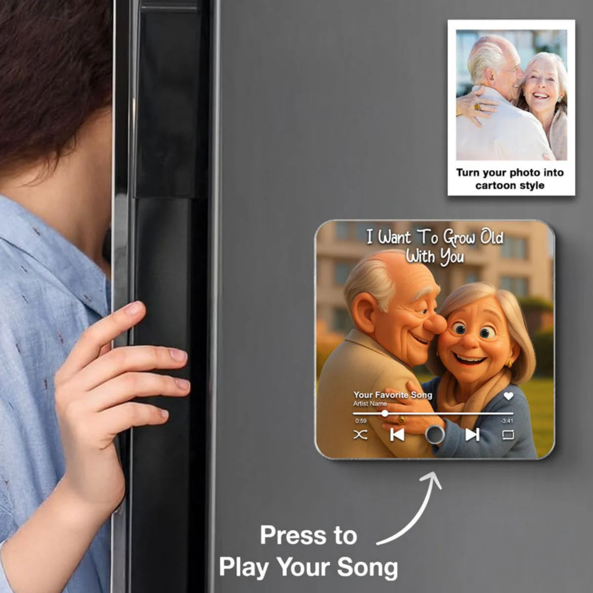 I Want to Grow Old with You Cartoon Couple Personalized Music Fridge Magnet, Heartfelt 2025 Gift, Anniversary Gift For Couple, For Him, For Her, Husband, Wife - Image 3