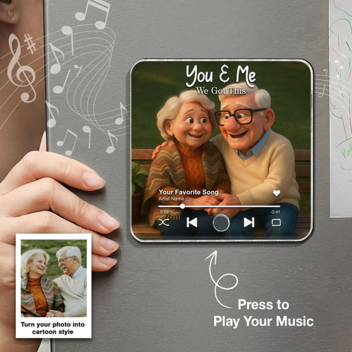 I Want to Grow Old with You Cartoon Couple Personalized Music Fridge Magnet, Heartfelt 2025 Gift, Anniversary Gift For Couple, For Him, For Her, Husband, Wife - Image 4