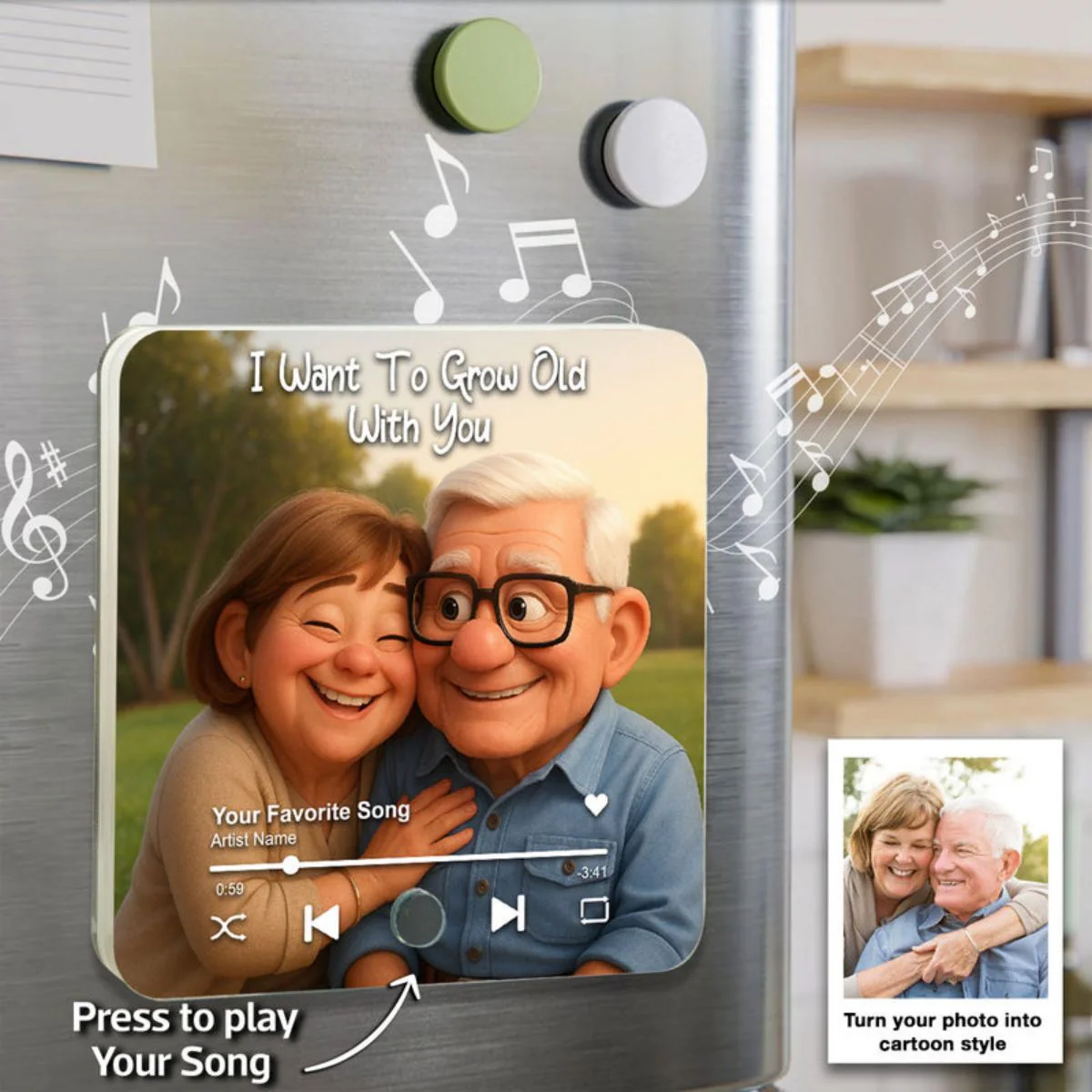 I Want to Grow Old with You Cartoon Couple Personalized Music Fridge Magnet, Heartfelt 2025 Gift, Anniversary Gift For Couple, For Him, For Her, Husband, Wife - Image 9