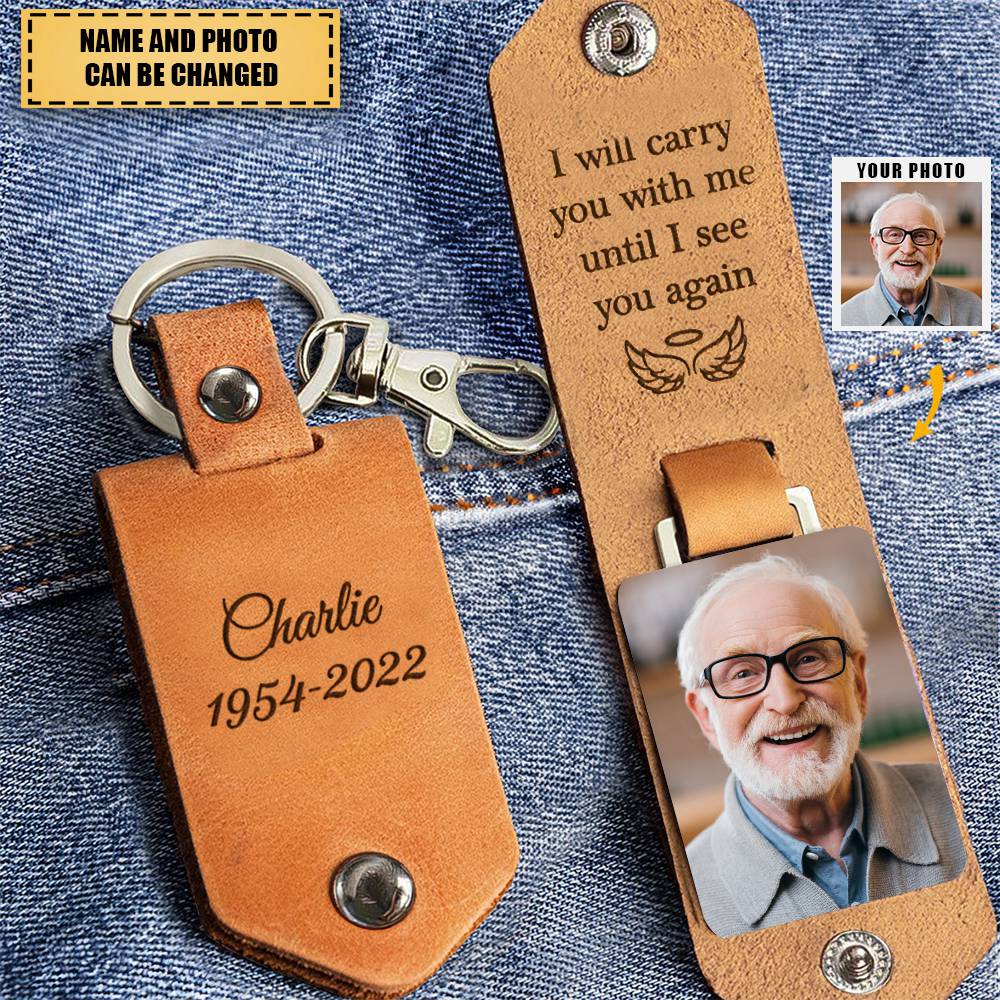 I Will Carry You With Me, Personalized Leather Keychain, Memorial Gift, Custom Photo - Image 2