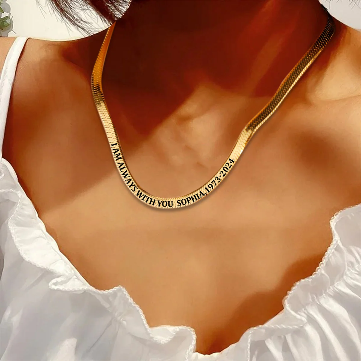 I Will Carry You with Me Until I See You Again Personalized Memorial Flat Snake Bone Chain Necklace - Image 5