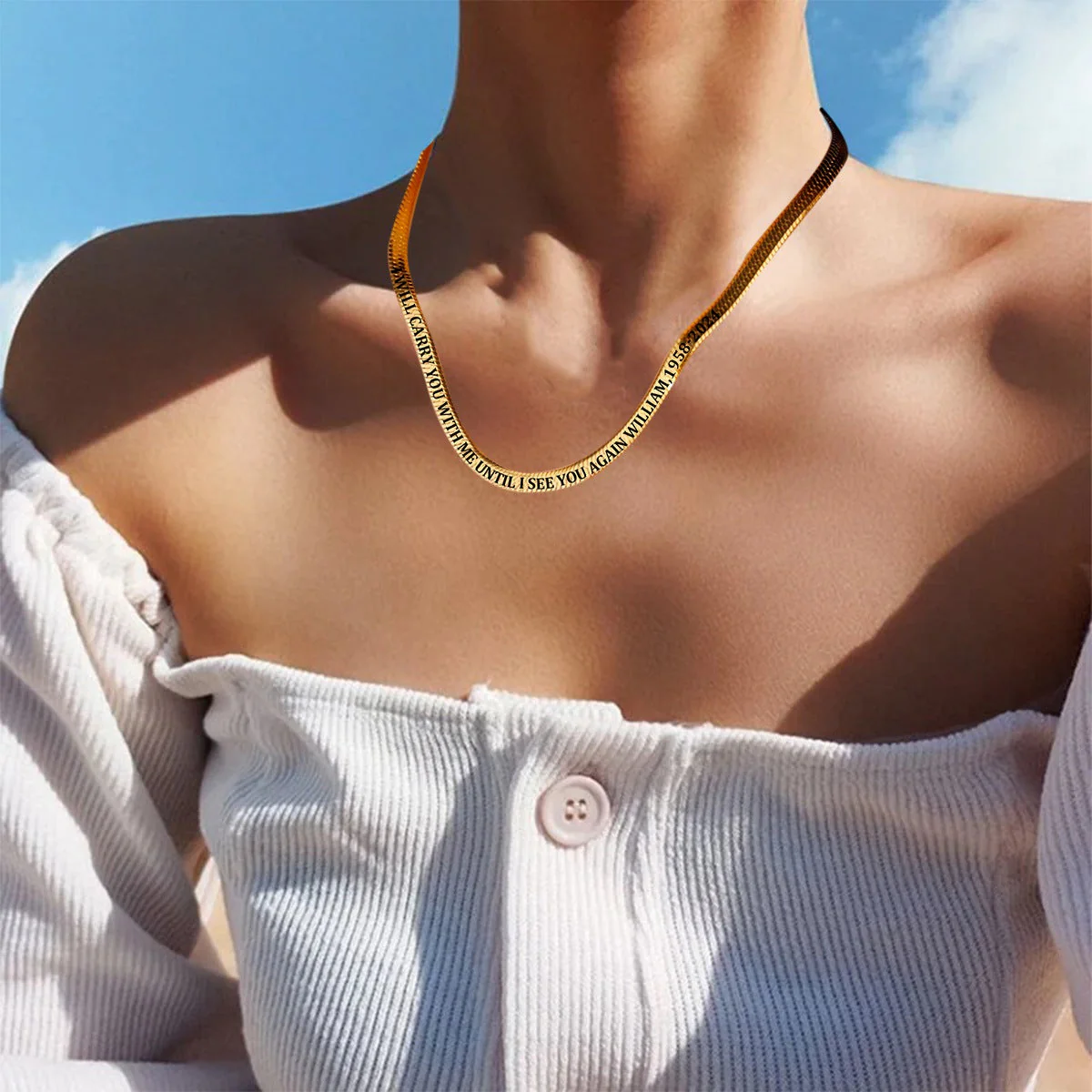 I Will Carry You with Me Until I See You Again Personalized Memorial Flat Snake Bone Chain Necklace - Image 8