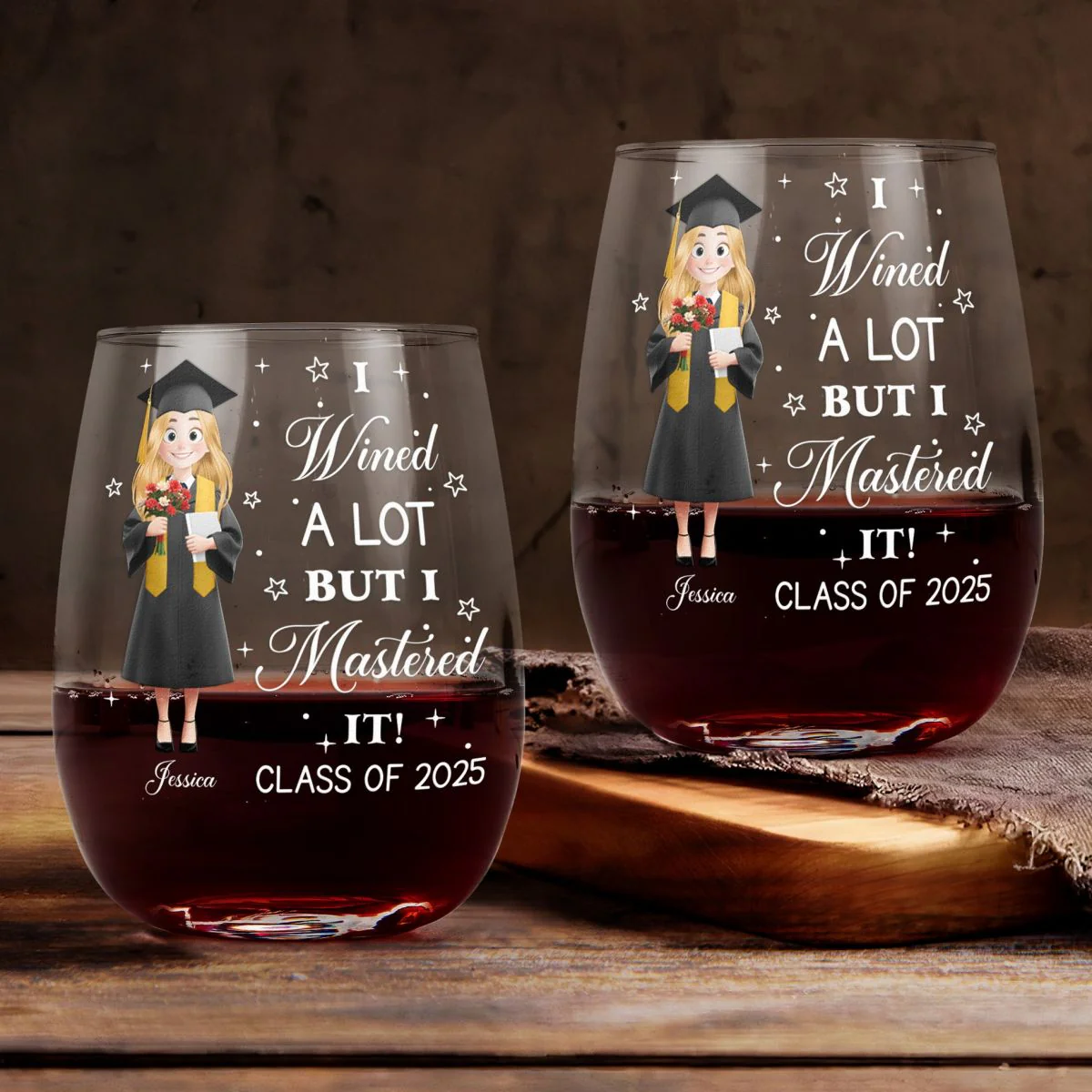 I Wined A Lot But I Mastered It Graduation Gift - Personalized Grad Gift Wine Glass - Image 2