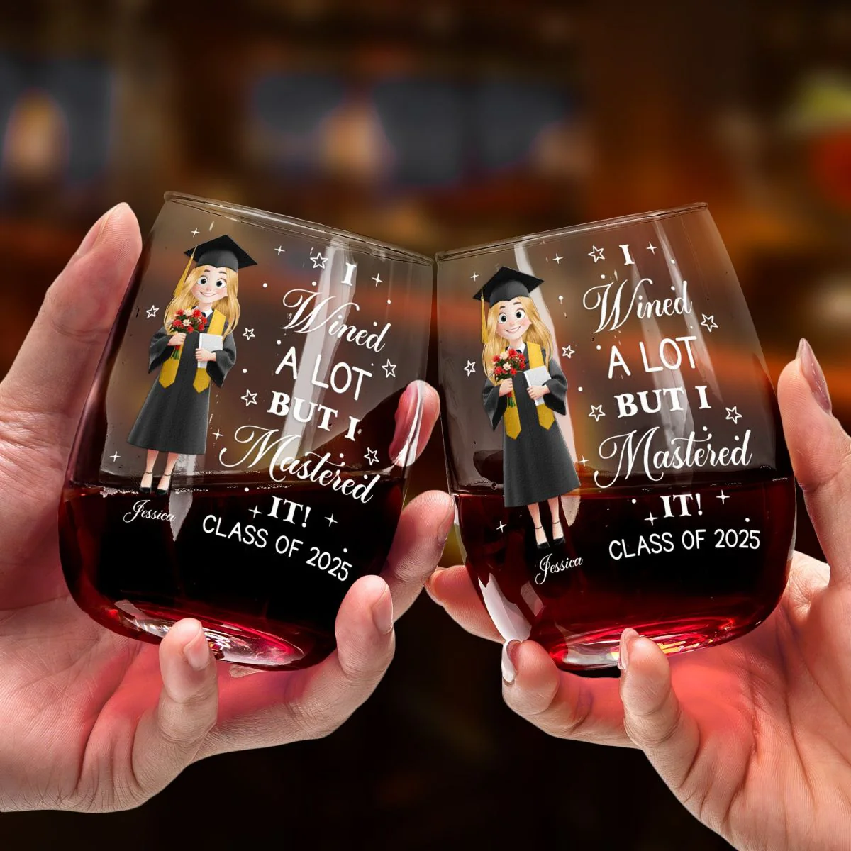 I Wined A Lot But I Mastered It Graduation Gift - Personalized Grad Gift Wine Glass - Image 3