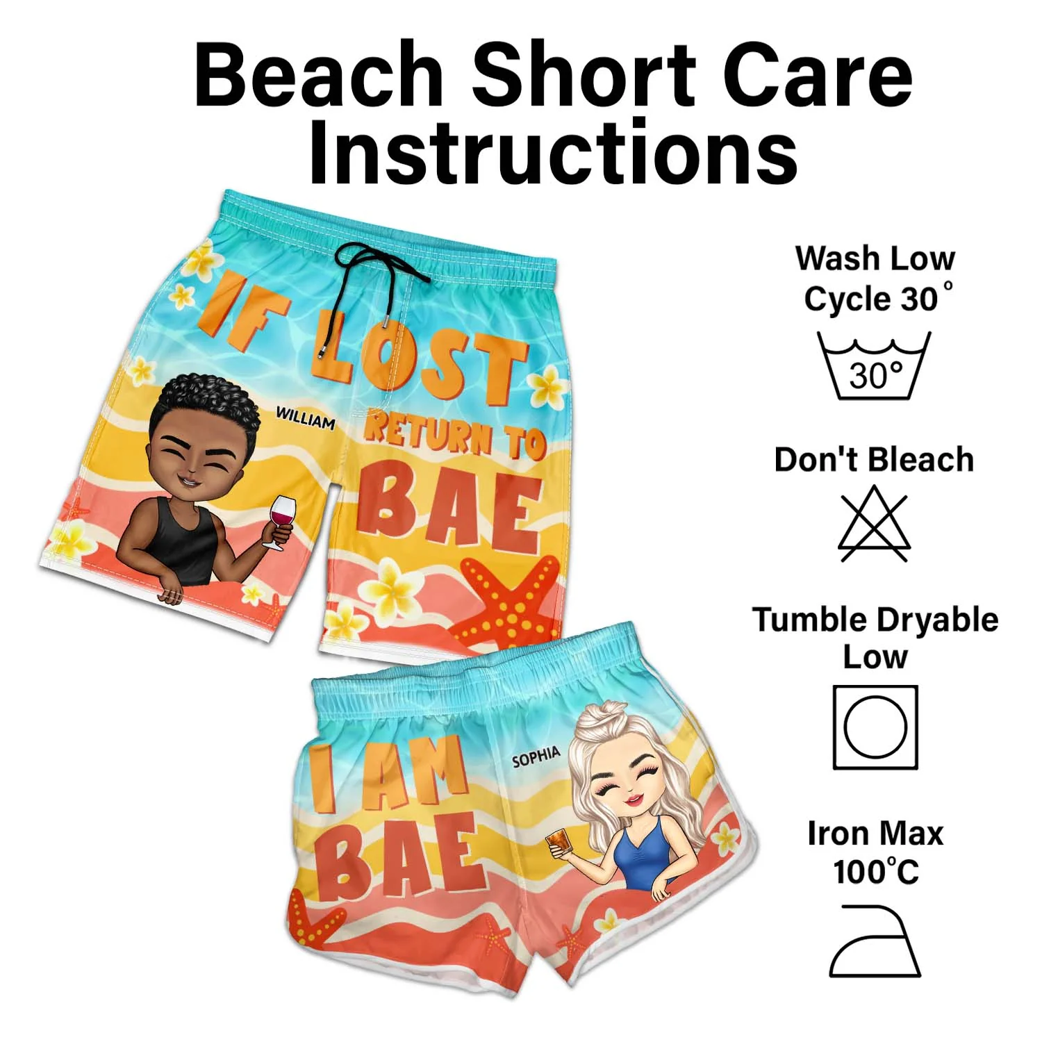 If Lost Return To Bae Couple - Anniversary, Birthday Gift For Spouse, Husband, Wife, Boyfriend, Girlfriend - Personalized Custom Couple Beach Shorts - Image 3