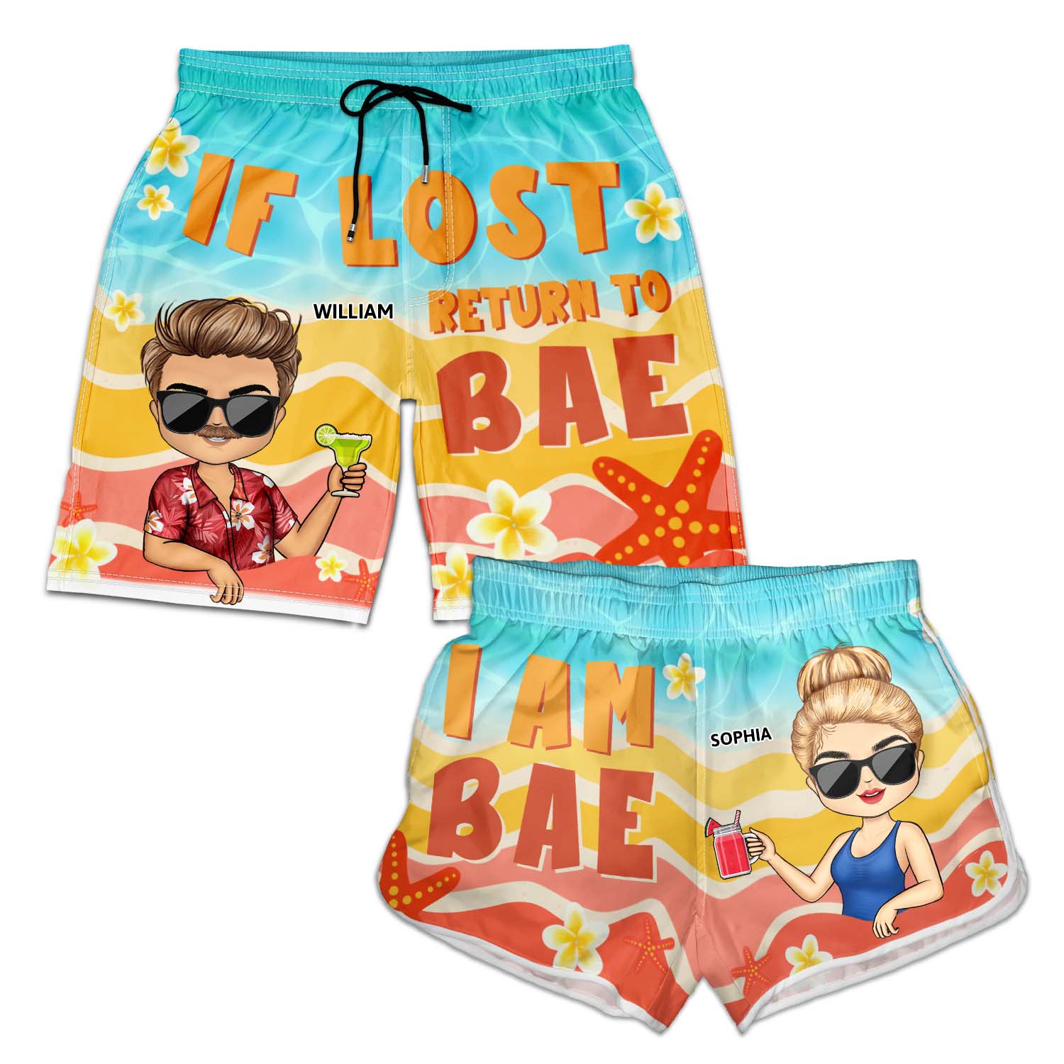 If Lost Return To Bae Couple - Anniversary, Birthday Gift For Spouse, Husband, Wife, Boyfriend, Girlfriend - Personalized Custom Couple Beach Shorts - Image 4