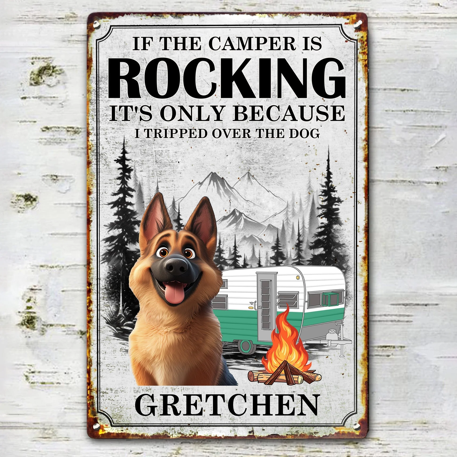 If The Camper Is Rocking It's Because I Tripped Over The Dog - Personalized Metal Sign - Image 3