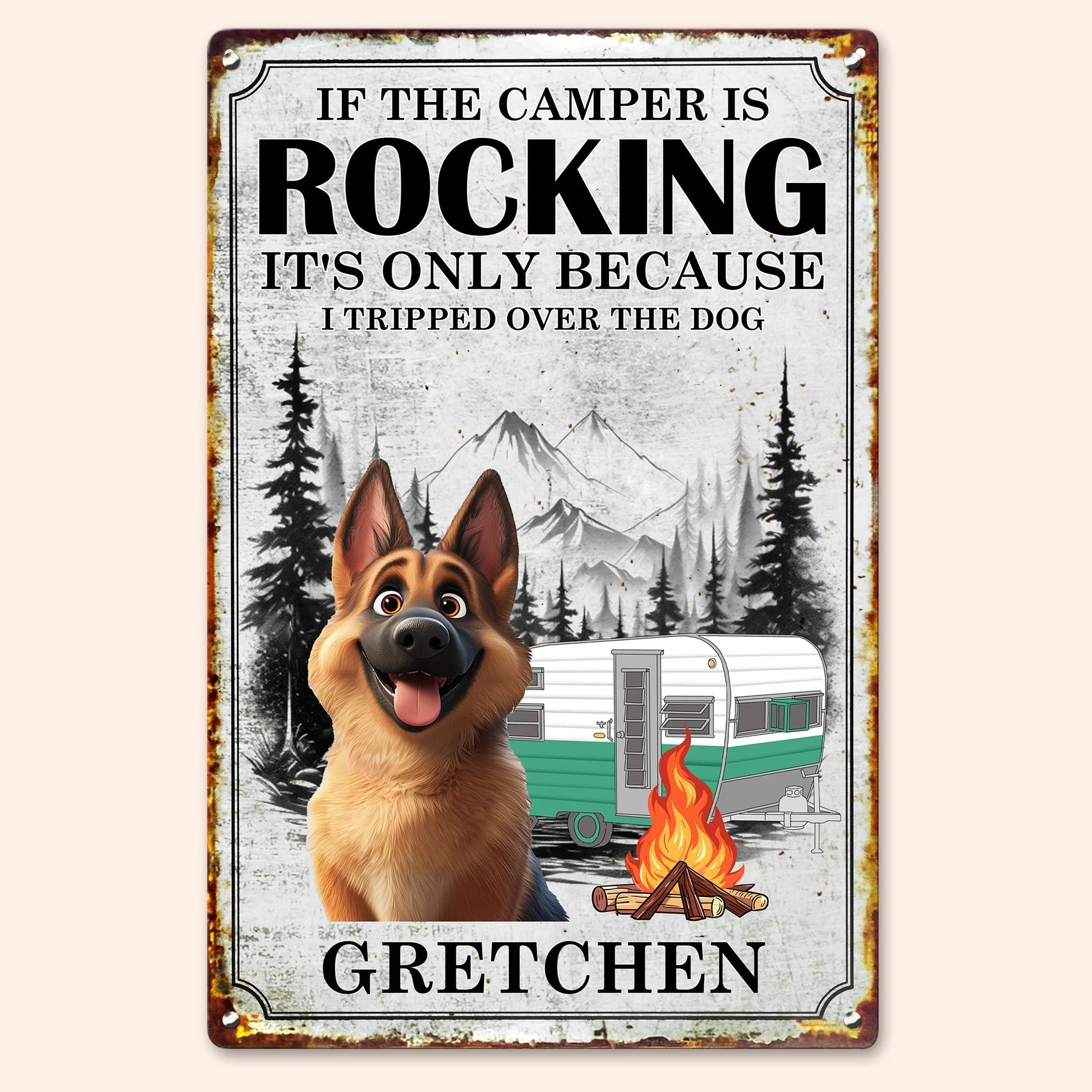 If The Camper Is Rocking It's Because I Tripped Over The Dog - Personalized Metal Sign - Image 4