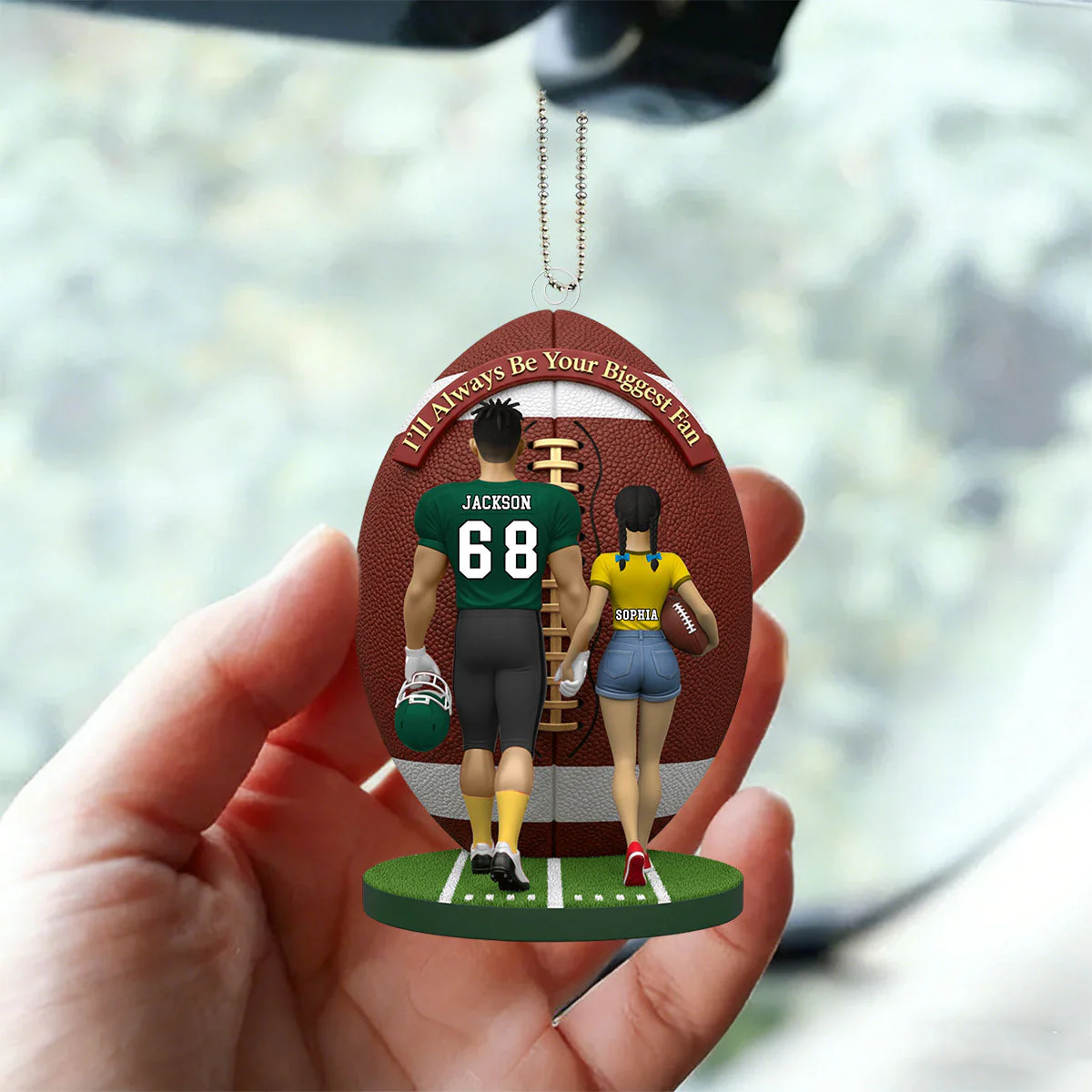 I'll Always Be Your Biggest Fan - American Football Couple Personalized Ornament - Image 2