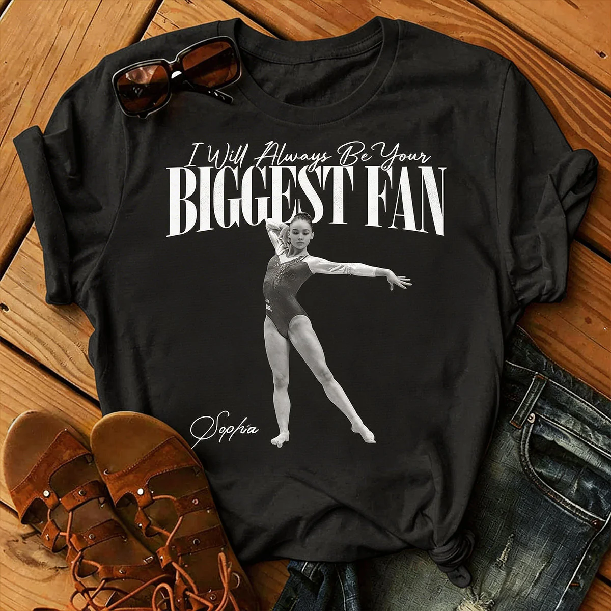 I'll Always Be Your Biggest Fan - Personalized Photo Retro Bootleg T-Shirt For Gymnast - Image 4