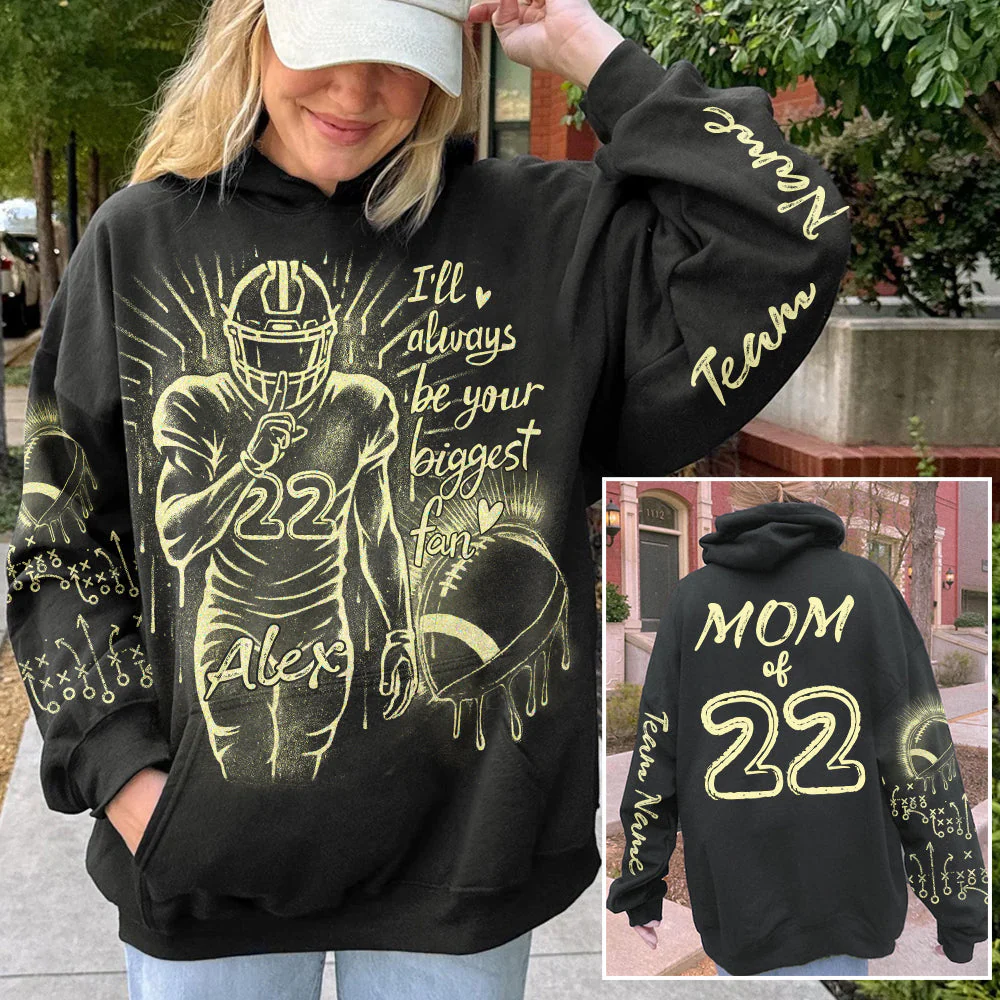 I'll Always Your Biggest Fan - Personalized Bleach Style Football Hoodie For Football Mom - Image 2