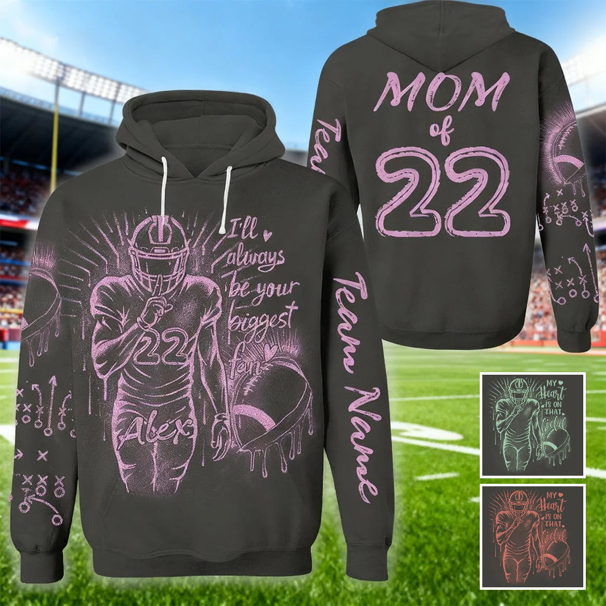 I'll Always Your Biggest Fan - Personalized Bleach Style Football Hoodie For Football Mom - Image 3