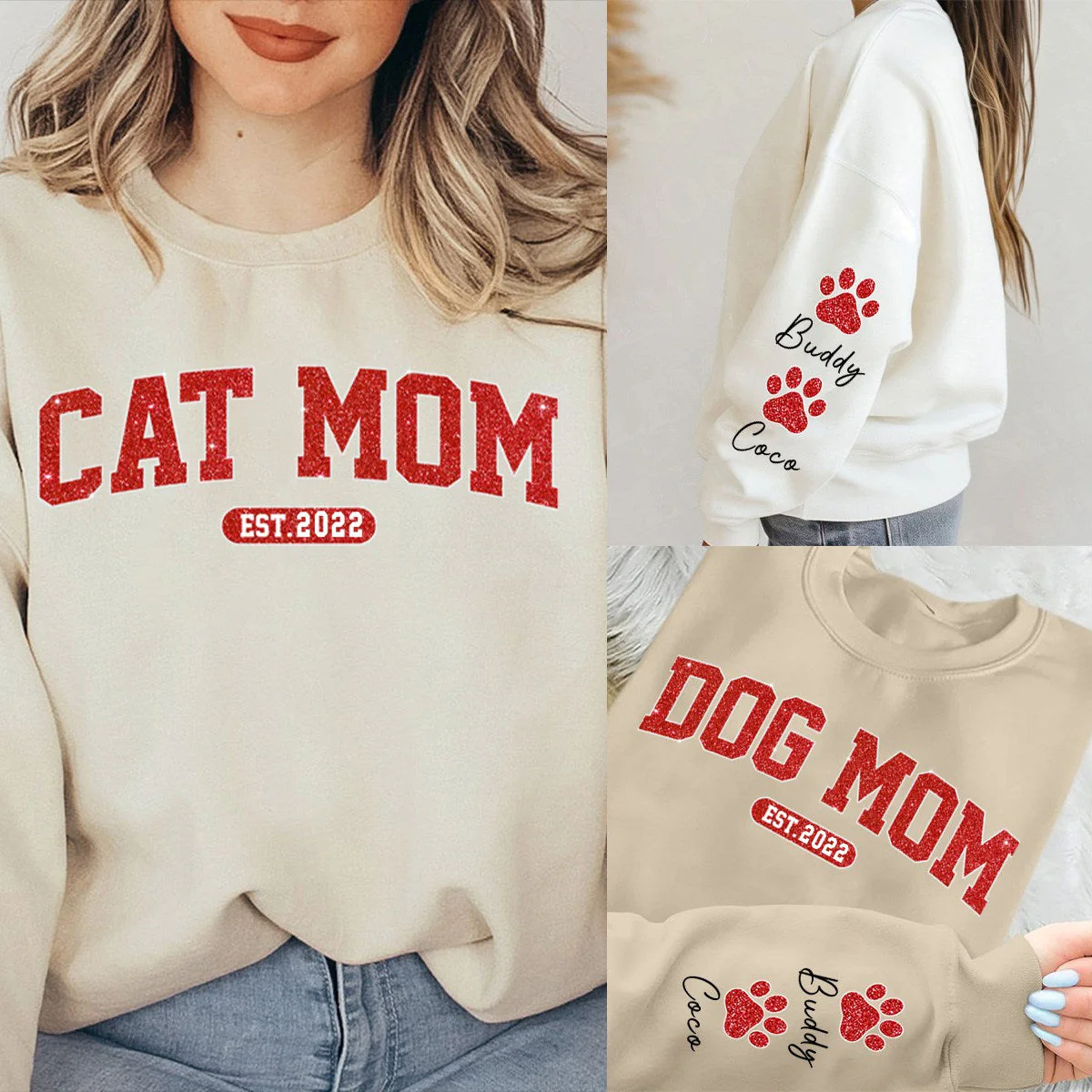 I'm A Cool Dog Mama - Personalized Pet Lovers Sweatshirt With Design On Sleeve - Image 3