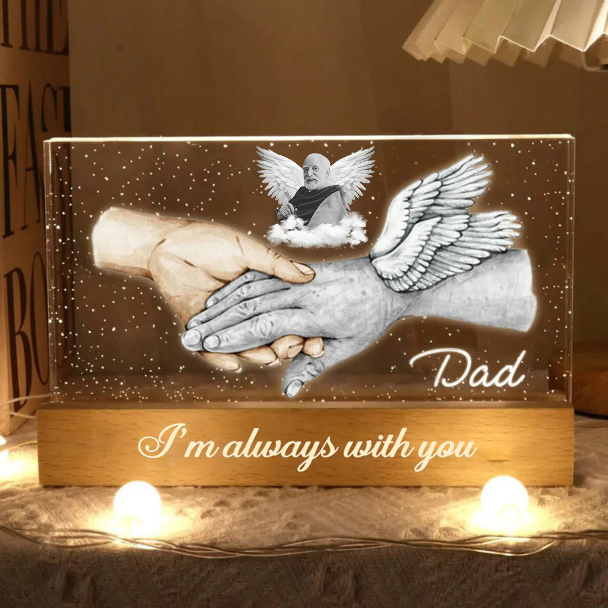 I'm Always With You Holding Hands Memorial Personalized Acrylic Block LED Night Light - Image 5