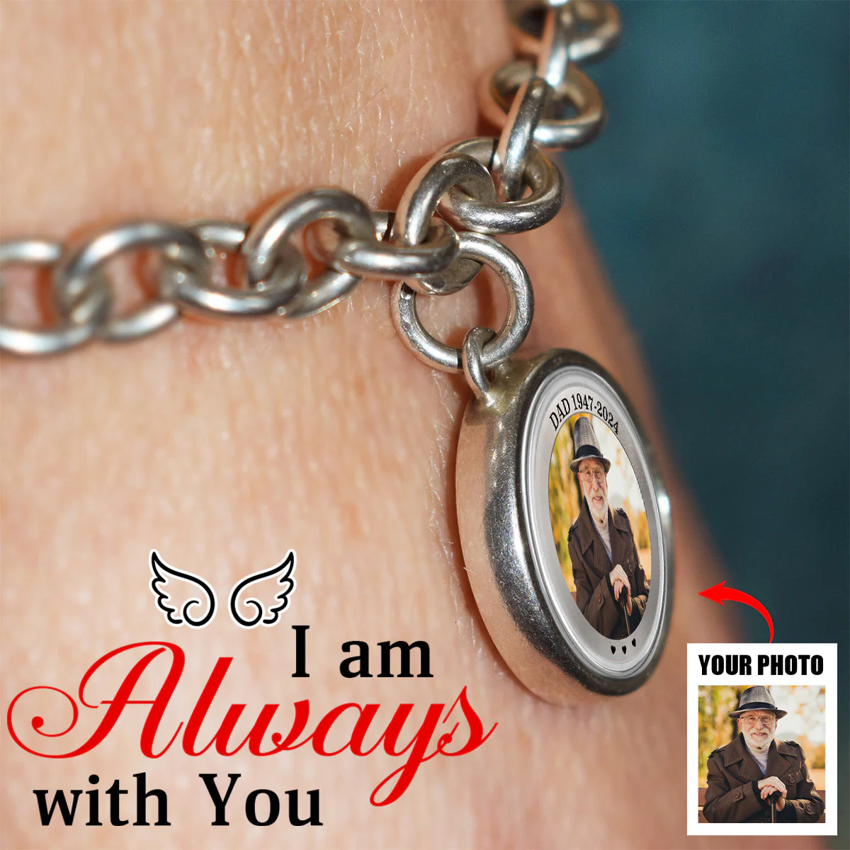 I'm Always With You - Memorial Personalized Photo Charm Bracelet - Image 4