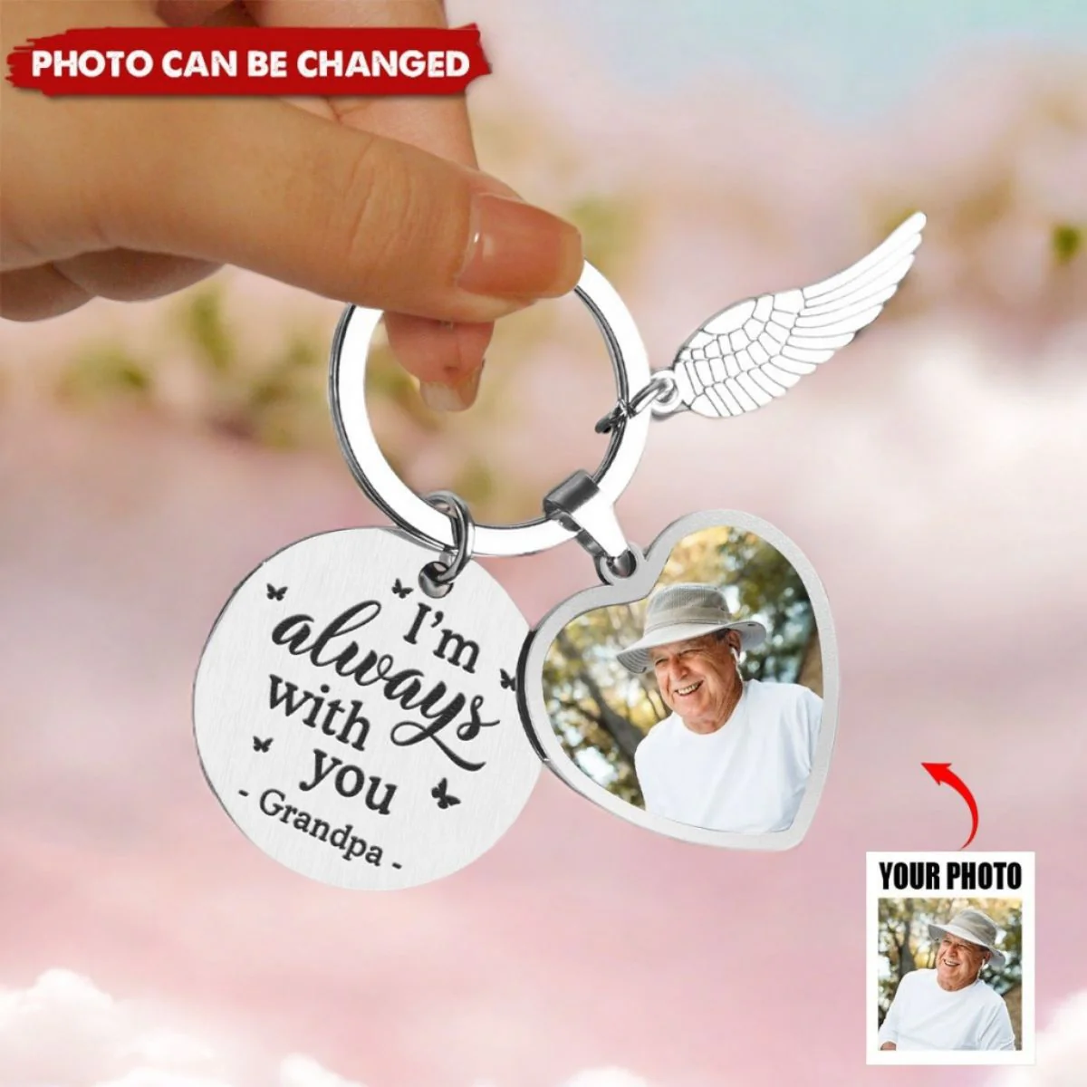 I'm Always With You - Personalized Heart Photo Keychain - Image 2