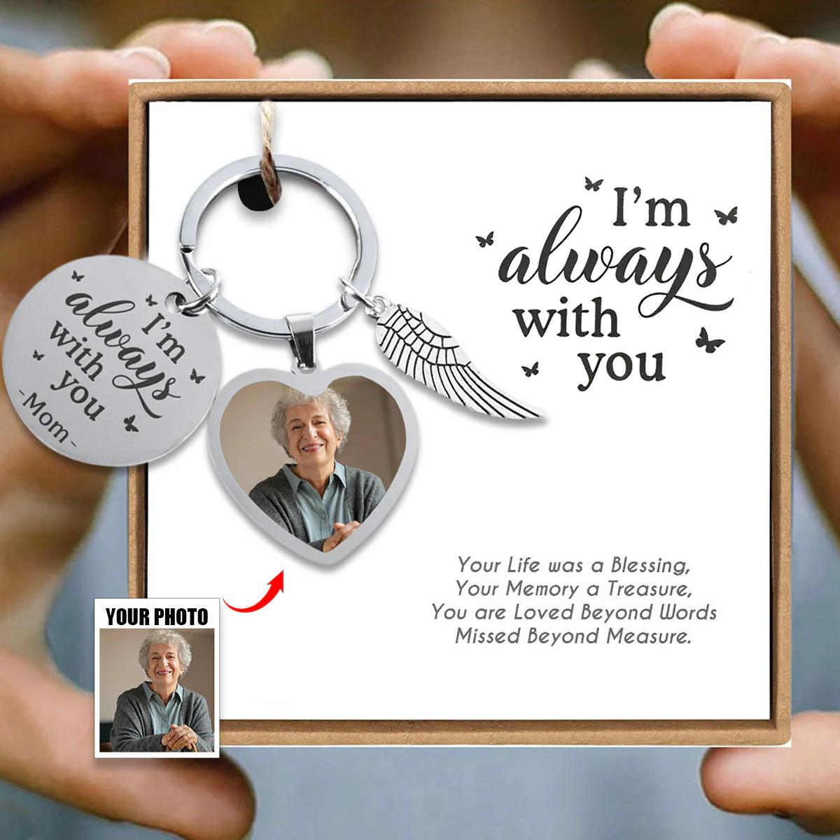 I'm Always With You - Personalized Heart Photo Keychain - Image 4